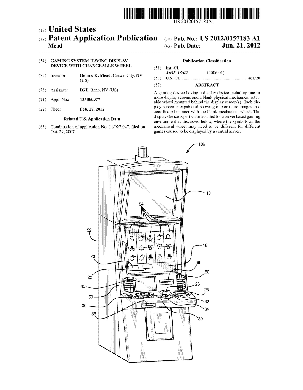 GAMING SYSTEM HAVING DISPLAY DEVICE WITH CHANGEABLE WHEEL - diagram, schematic, and image 01