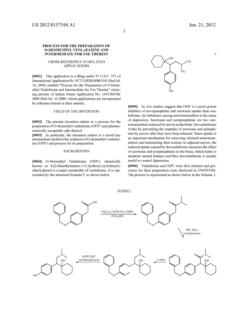 Process for the Preparation of O-Desmethyl Venlafaxine and Intermediate     for Use Therein - diagram, schematic, and image 02