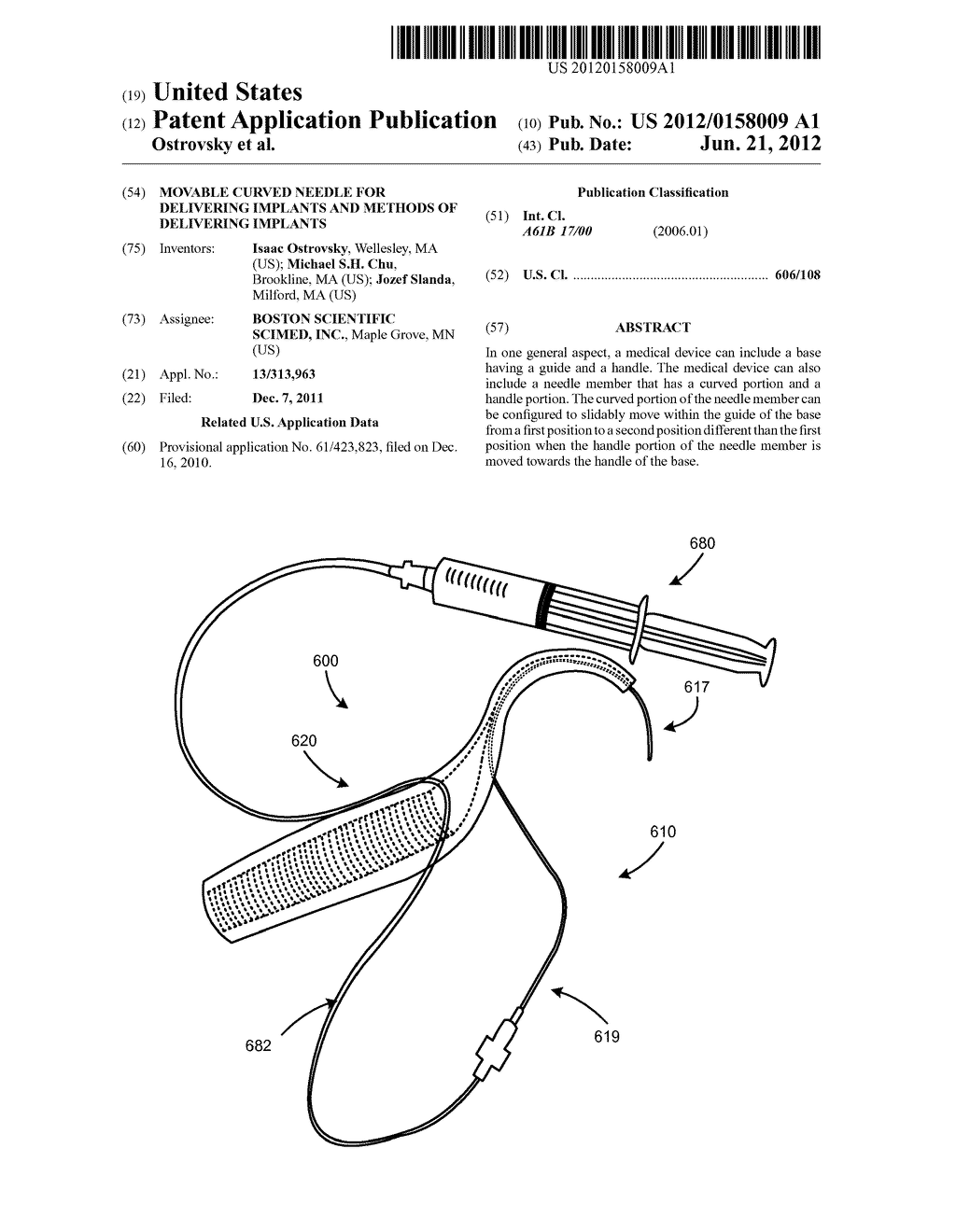 MOVABLE CURVED NEEDLE FOR DELIVERING IMPLANTS AND METHODS OF DELIVERING     IMPLANTS - diagram, schematic, and image 01