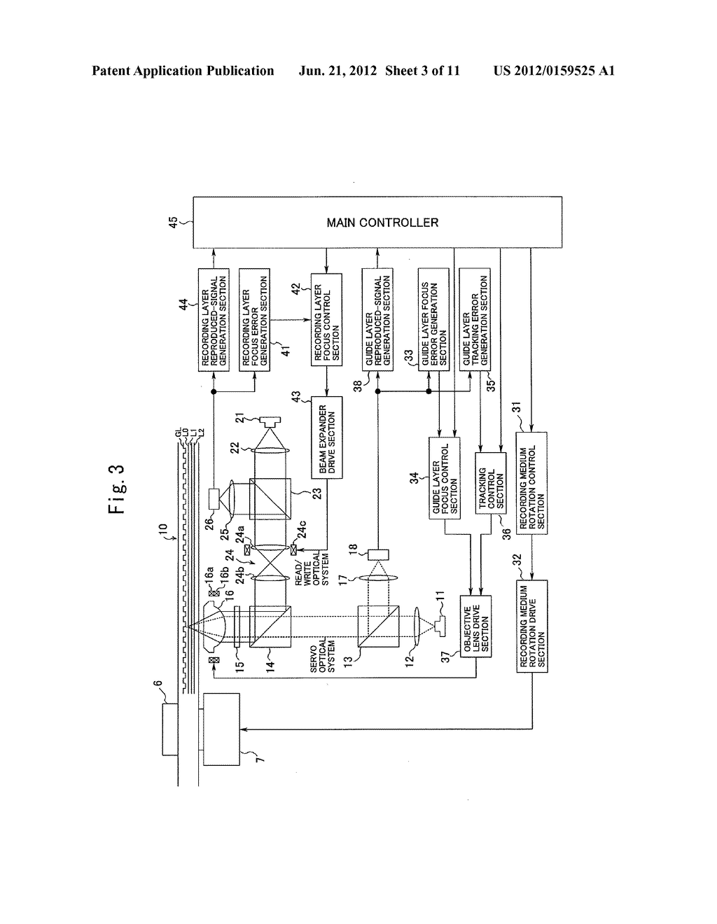 GUIDE-LAYER SEPARATED OPTICAL RECORDING MEDIUM, OPTICAL RECORDING MEDIUM     DRIVE APPARATUS, AND RECORDING LAYER ACCESS METHOD - diagram, schematic, and image 04