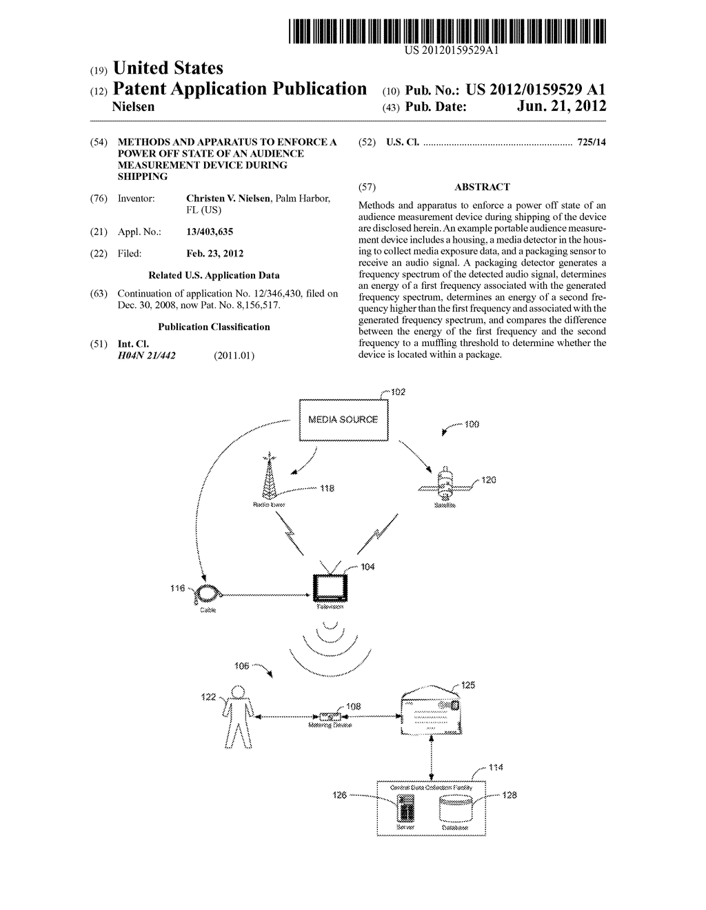 METHODS AND APPARATUS TO ENFORCE A POWER OFF STATE OF AN AUDIENCE     MEASUREMENT DEVICE DURING SHIPPING - diagram, schematic, and image 01