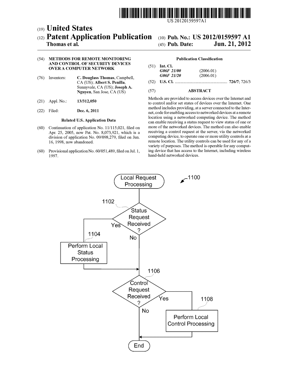 METHODS FOR REMOTE MONITORING AND CONTROL OF SECURITY DEVICES OVER A     COMPUTER NETWORK - diagram, schematic, and image 01