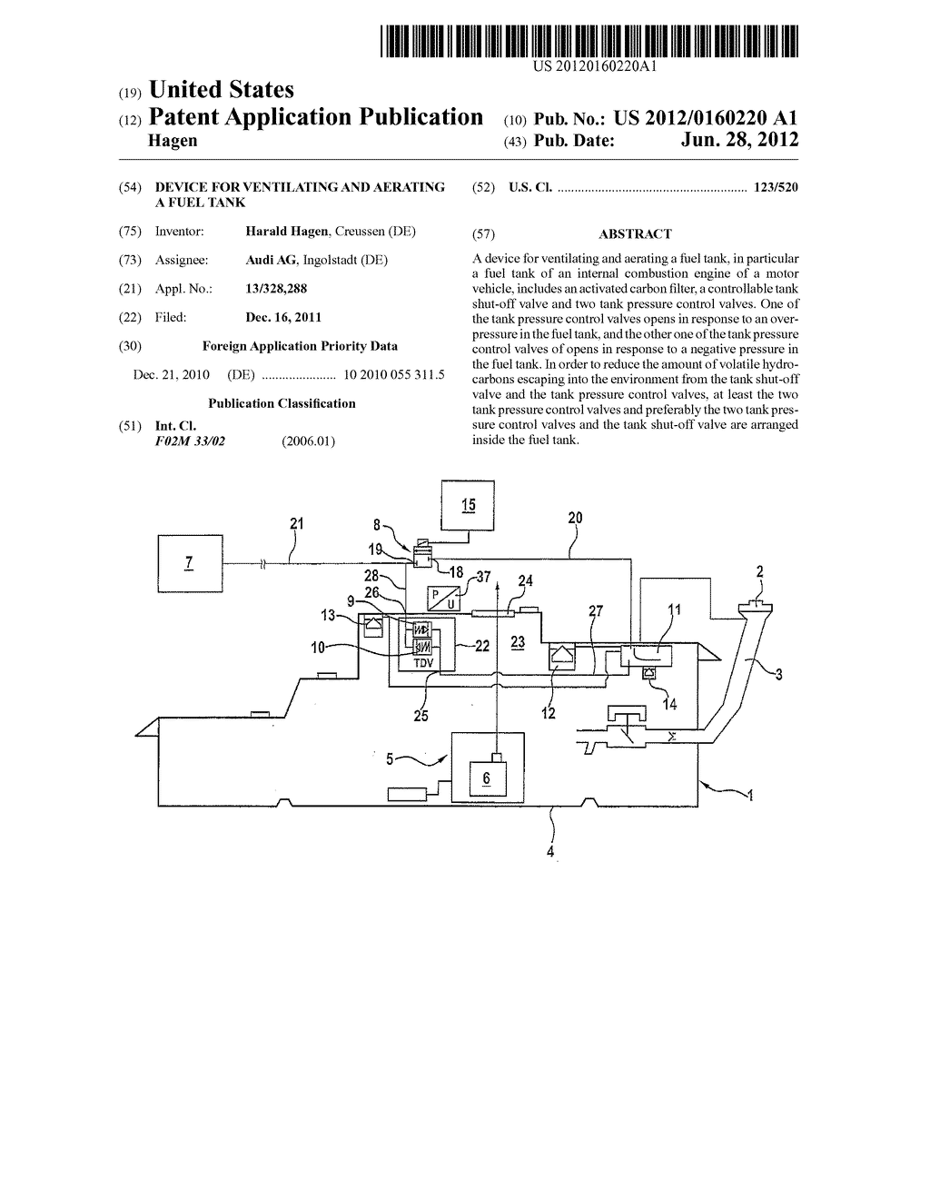 Device for ventilating and aerating a fuel tank - diagram, schematic, and image 01