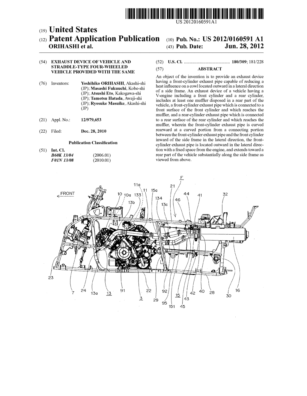 EXHAUST DEVICE OF VEHICLE AND STRADDLE-TYPE FOUR-WHEELED VEHICLE PROVIDED     WITH THE SAME - diagram, schematic, and image 01