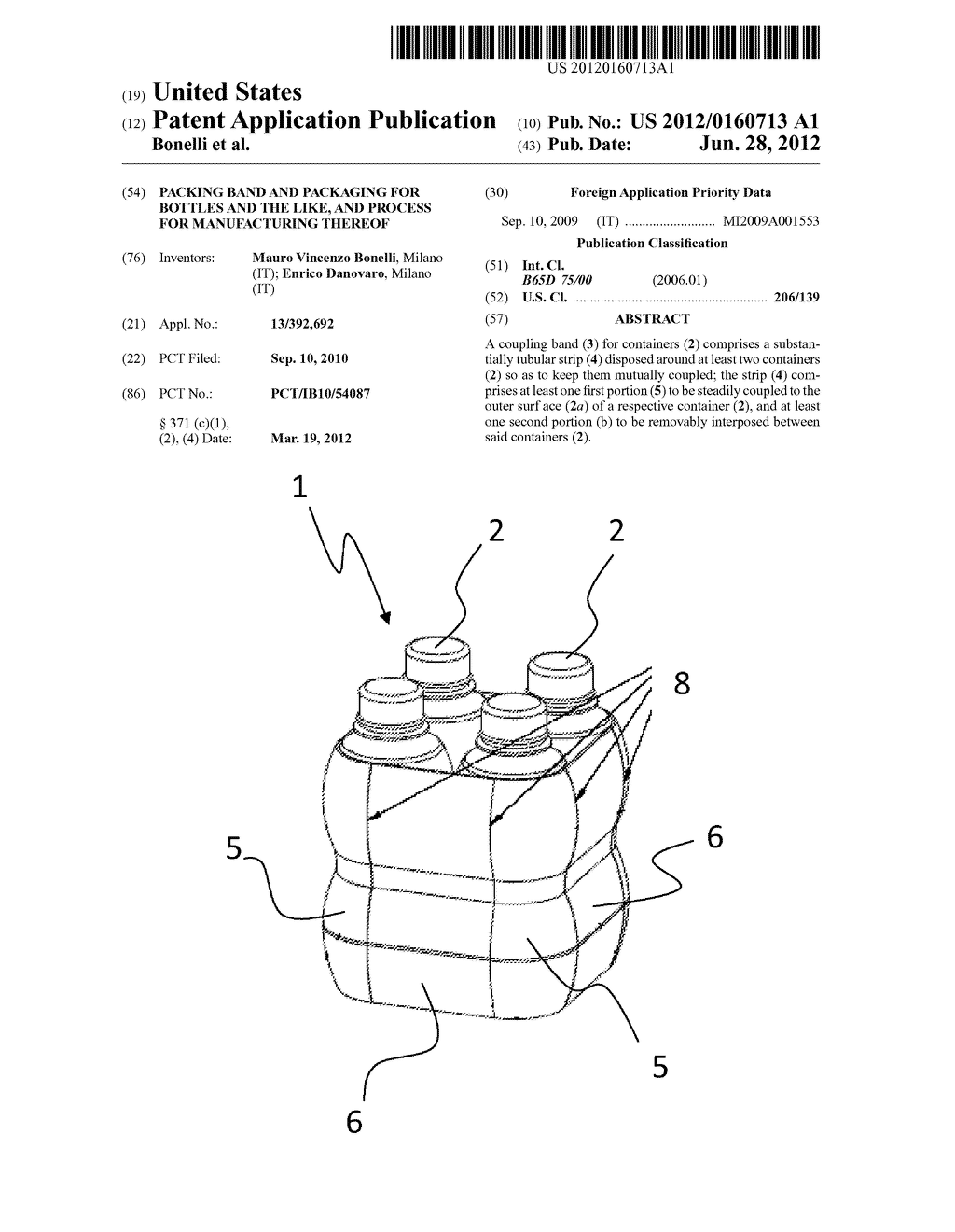 Packing Band and Packaging for Bottles and the Like, and Process for     Manufacturing Thereof - diagram, schematic, and image 01