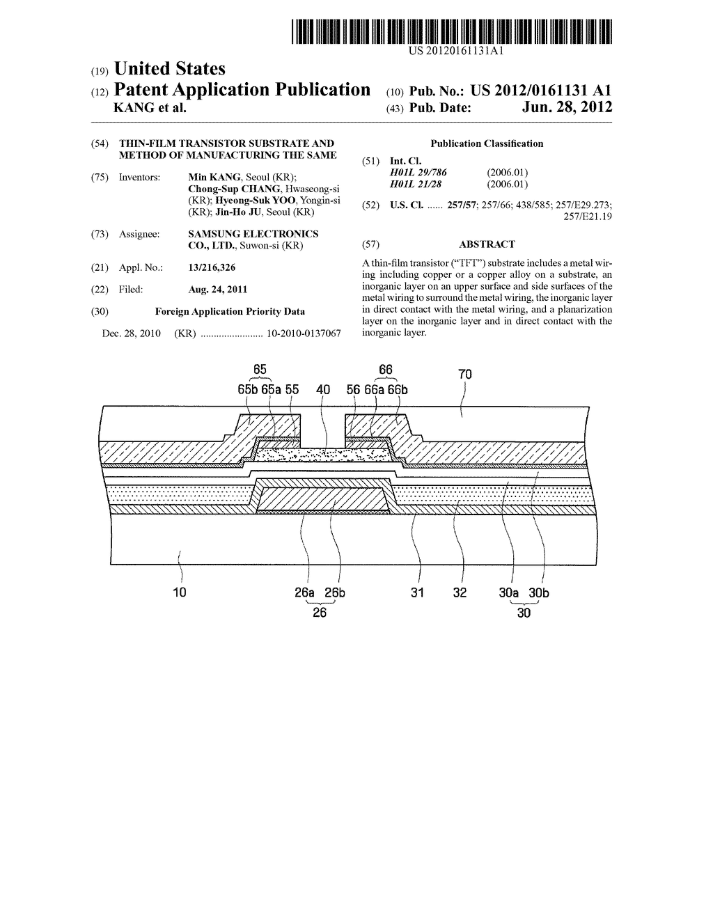 THIN-FILM TRANSISTOR SUBSTRATE AND METHOD OF MANUFACTURING THE SAME - diagram, schematic, and image 01