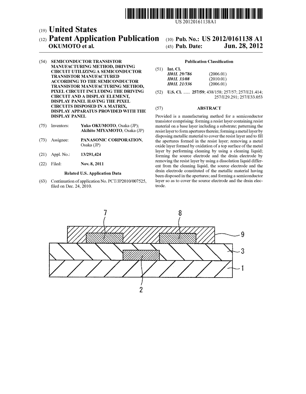 SEMICONDUCTOR TRANSISTOR MANUFACTURING METHOD, DRIVING CIRCUIT UTILIZING A     SEMICONDUCTOR TRANSISTOR MANUFACTURED ACCORDING TO THE SEMICONDUCTOR     TRANSISTOR MANUFACTURING METHOD, PIXEL CIRCUIT INCLUDING THE DRIVING     CIRCUIT AND A DISPLAY ELEMENT, DISPLAY PANEL HAVING THE PIXEL CIRCUITS     DISPOSED IN A MATRIX, DISPLAY APPARATUS PROVIDED WITH THE DISPLAY PANEL - diagram, schematic, and image 01