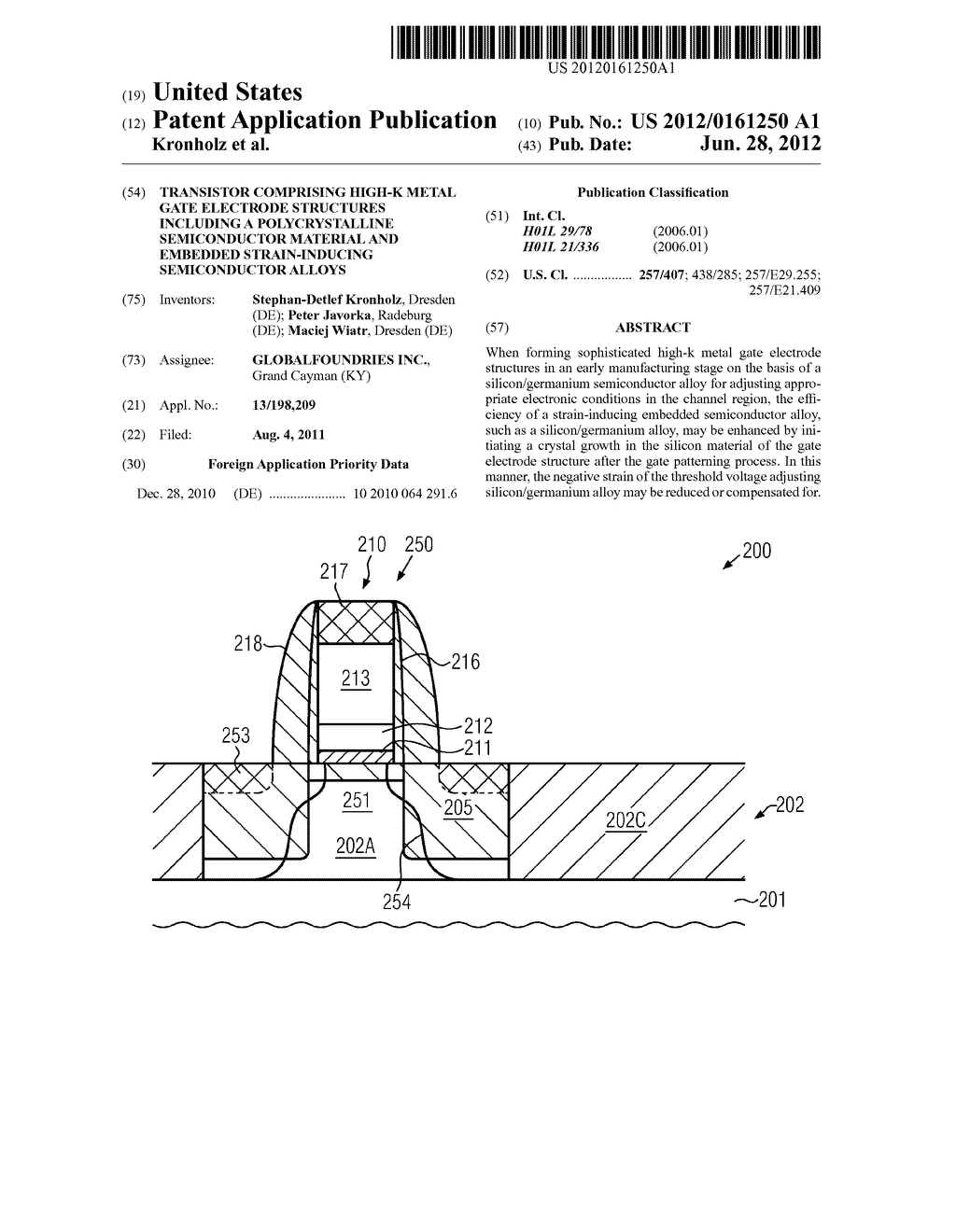 Transistor Comprising High-K Metal Gate Electrode Structures Including a     Polycrystalline Semiconductor Material and Embedded Strain-Inducing     Semiconductor Alloys - diagram, schematic, and image 01