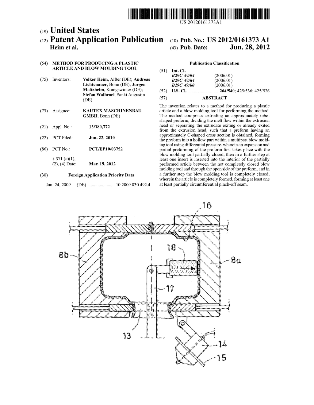 METHOD FOR PRODUCING A PLASTIC ARTICLE AND BLOW MOLDING TOOL - diagram, schematic, and image 01
