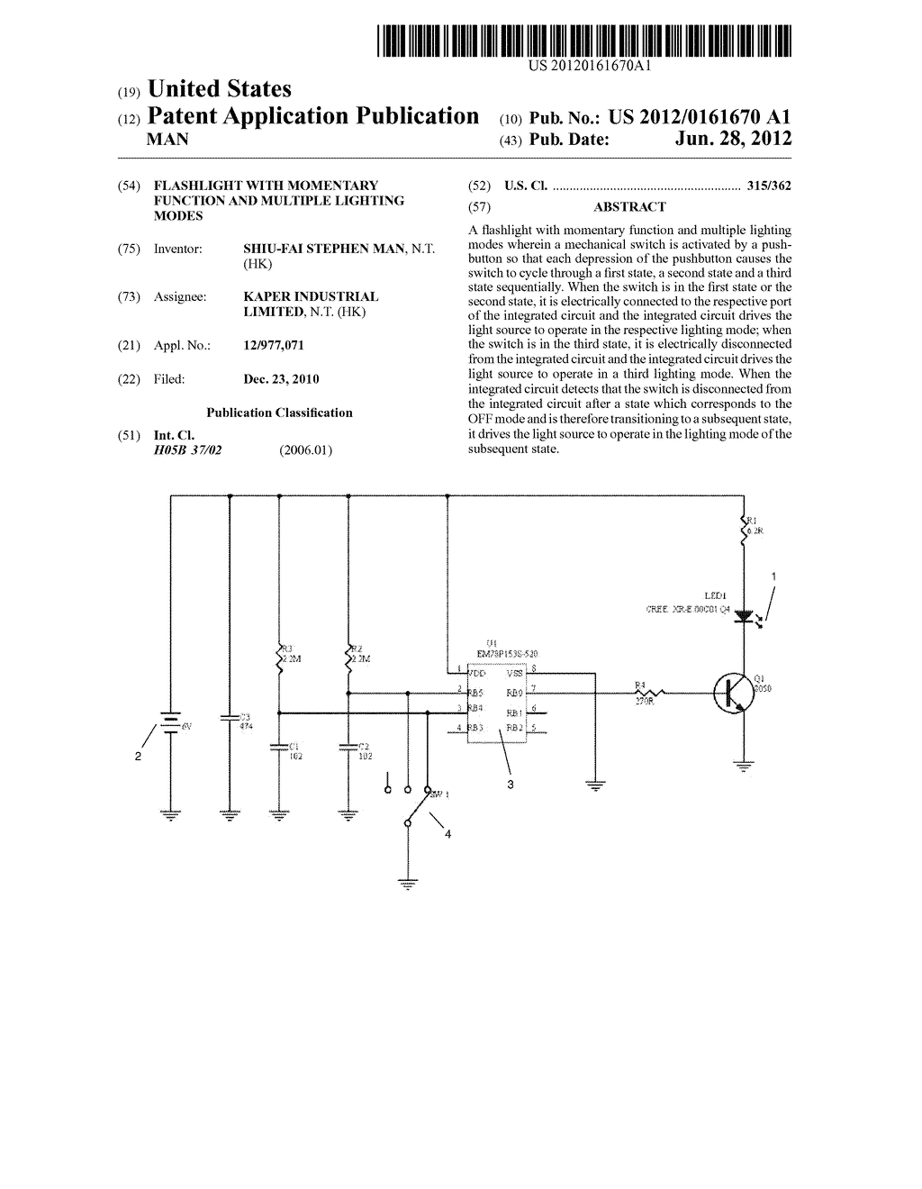 Flashlight with momentary function and multiple lighting modes - diagram, schematic, and image 01