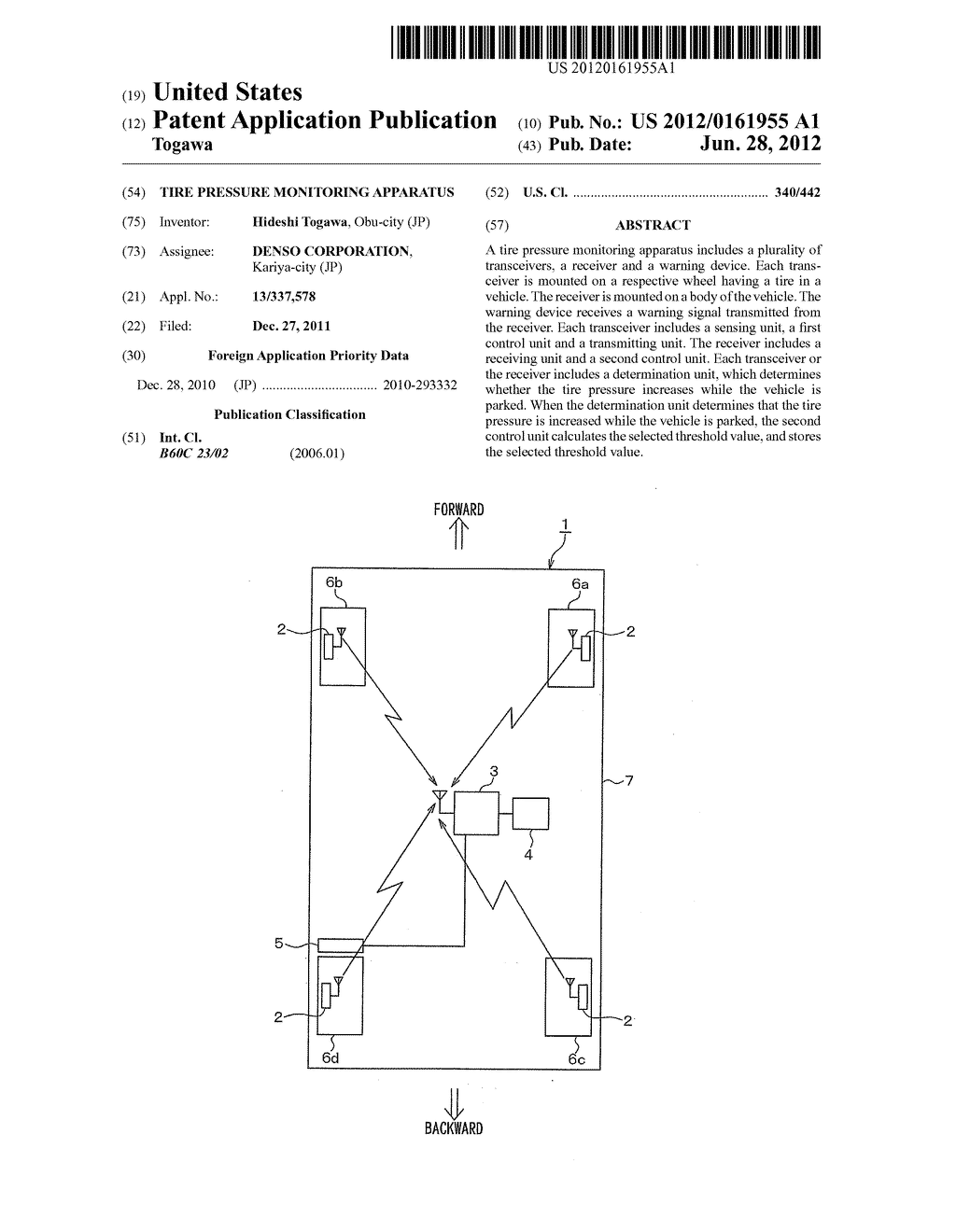 TIRE PRESSURE MONITORING APPARATUS - diagram, schematic, and image 01