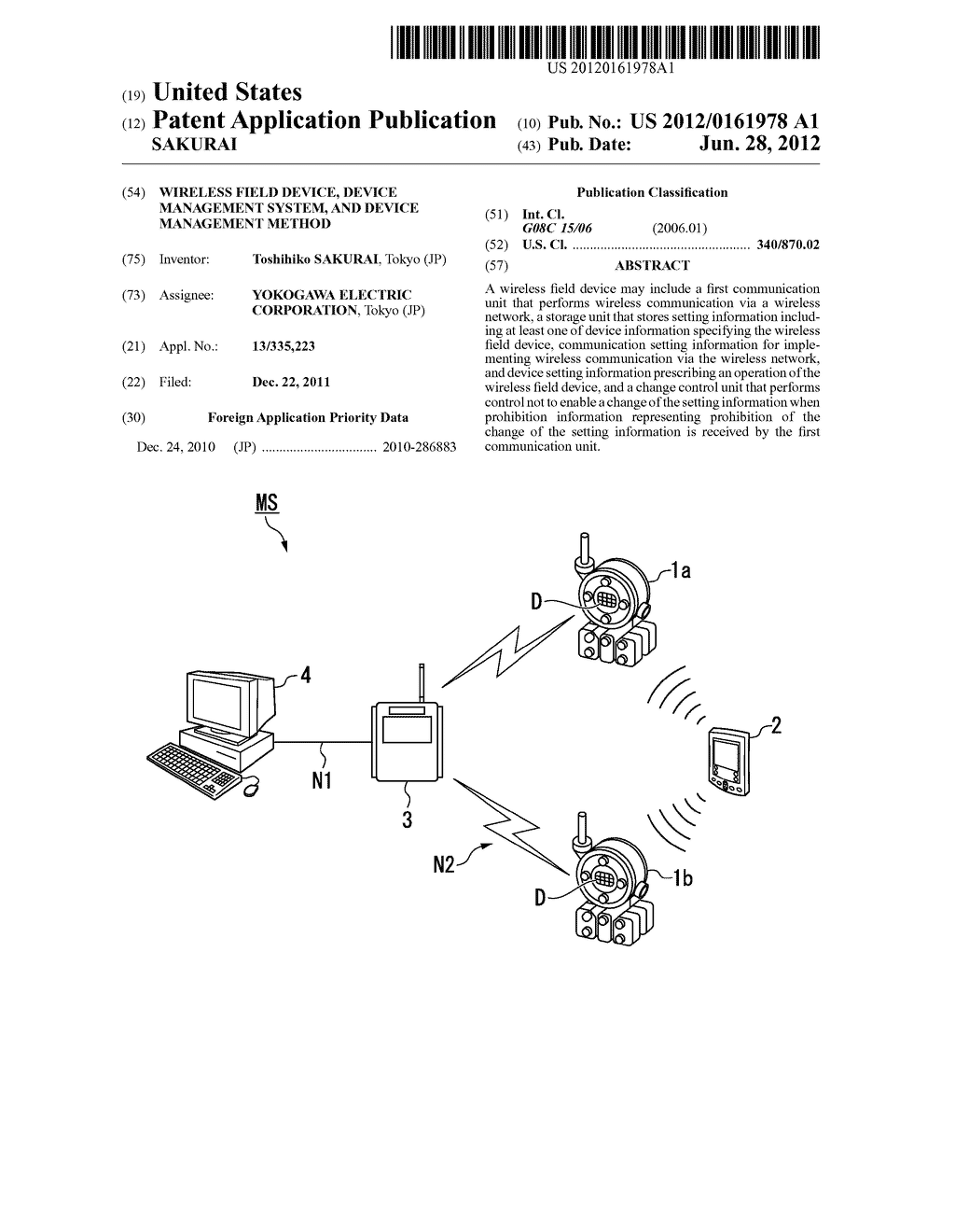 WIRELESS FIELD DEVICE, DEVICE MANAGEMENT SYSTEM, AND DEVICE MANAGEMENT     METHOD - diagram, schematic, and image 01