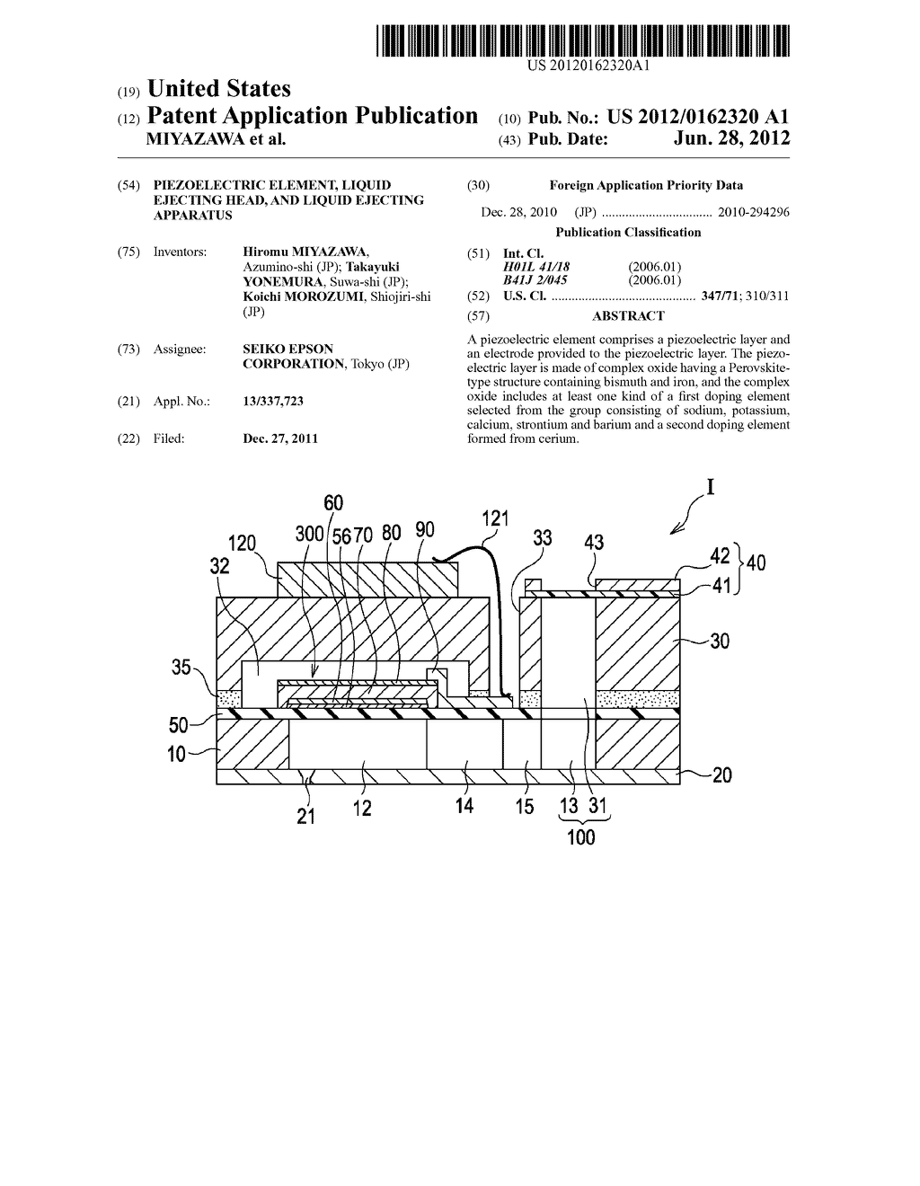 PIEZOELECTRIC ELEMENT, LIQUID EJECTING HEAD, AND LIQUID EJECTING APPARATUS - diagram, schematic, and image 01