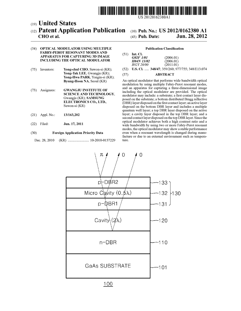 OPTICAL MODULATOR USING MULTIPLE FABRY-PEROT RESONANT MODES AND APPARATUS     FOR CAPTURING 3D IMAGE INCLUDING THE OPTICAL MODULATOR - diagram, schematic, and image 01