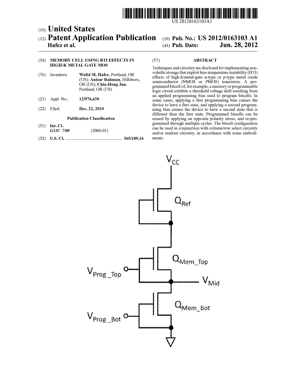 MEMORY CELL USING BTI EFFECTS IN HIGH-K METAL GATE MOS - diagram, schematic, and image 01