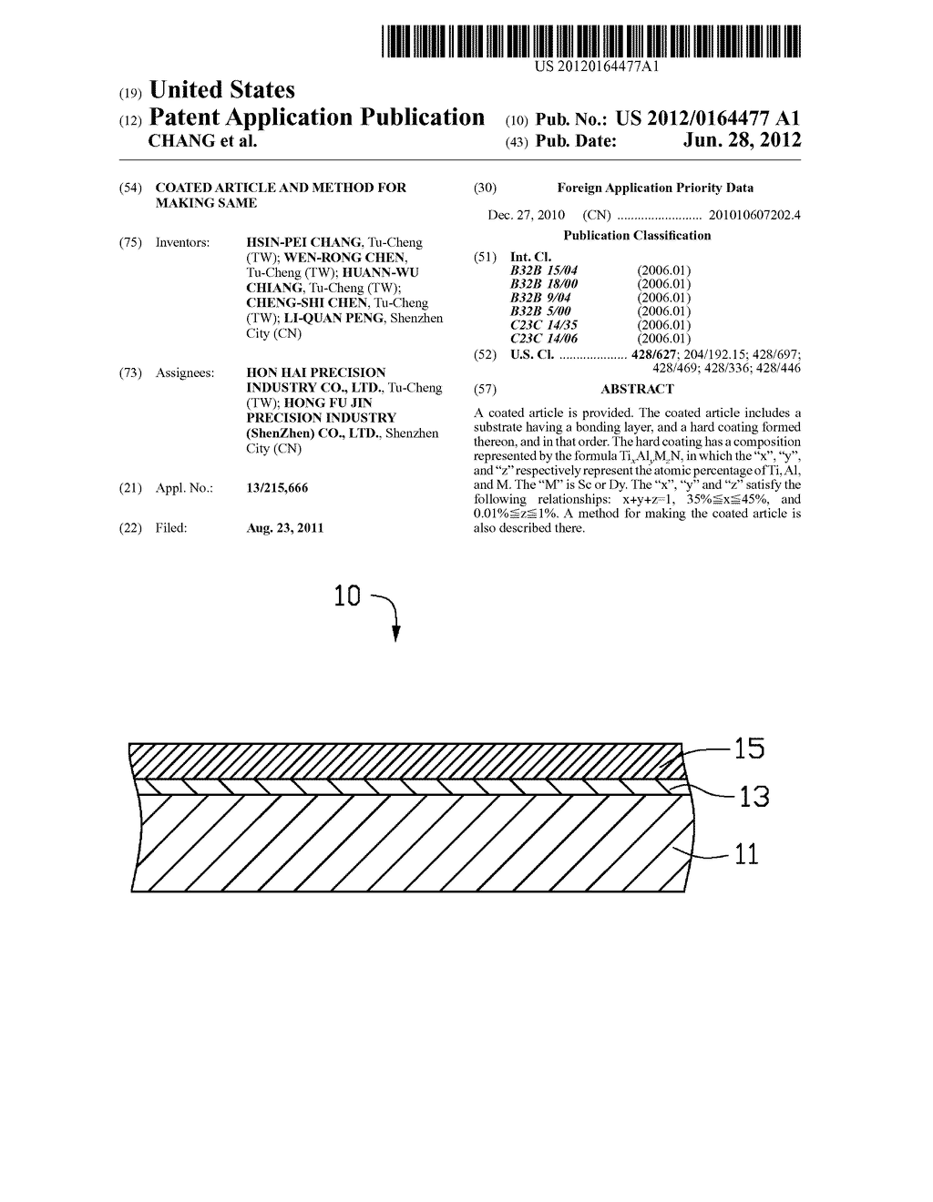 COATED ARTICLE AND METHOD FOR MAKING SAME - diagram, schematic, and image 01