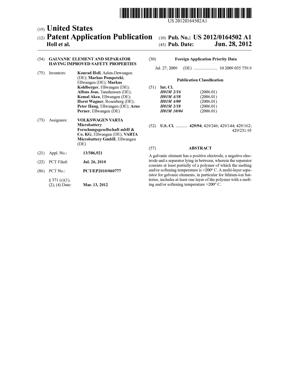 GALVANIC ELEMENT AND SEPARATOR HAVING IMPROVED SAFETY PROPERTIES - diagram, schematic, and image 01