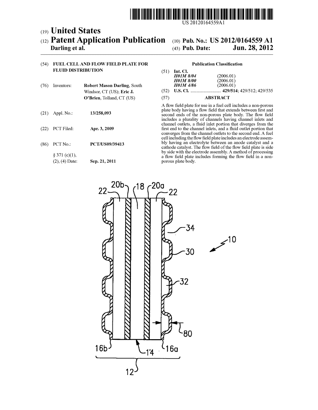 FUEL CELL AND FLOW FIELD PLATE FOR FLUID DISTRIBUTION - diagram, schematic, and image 01