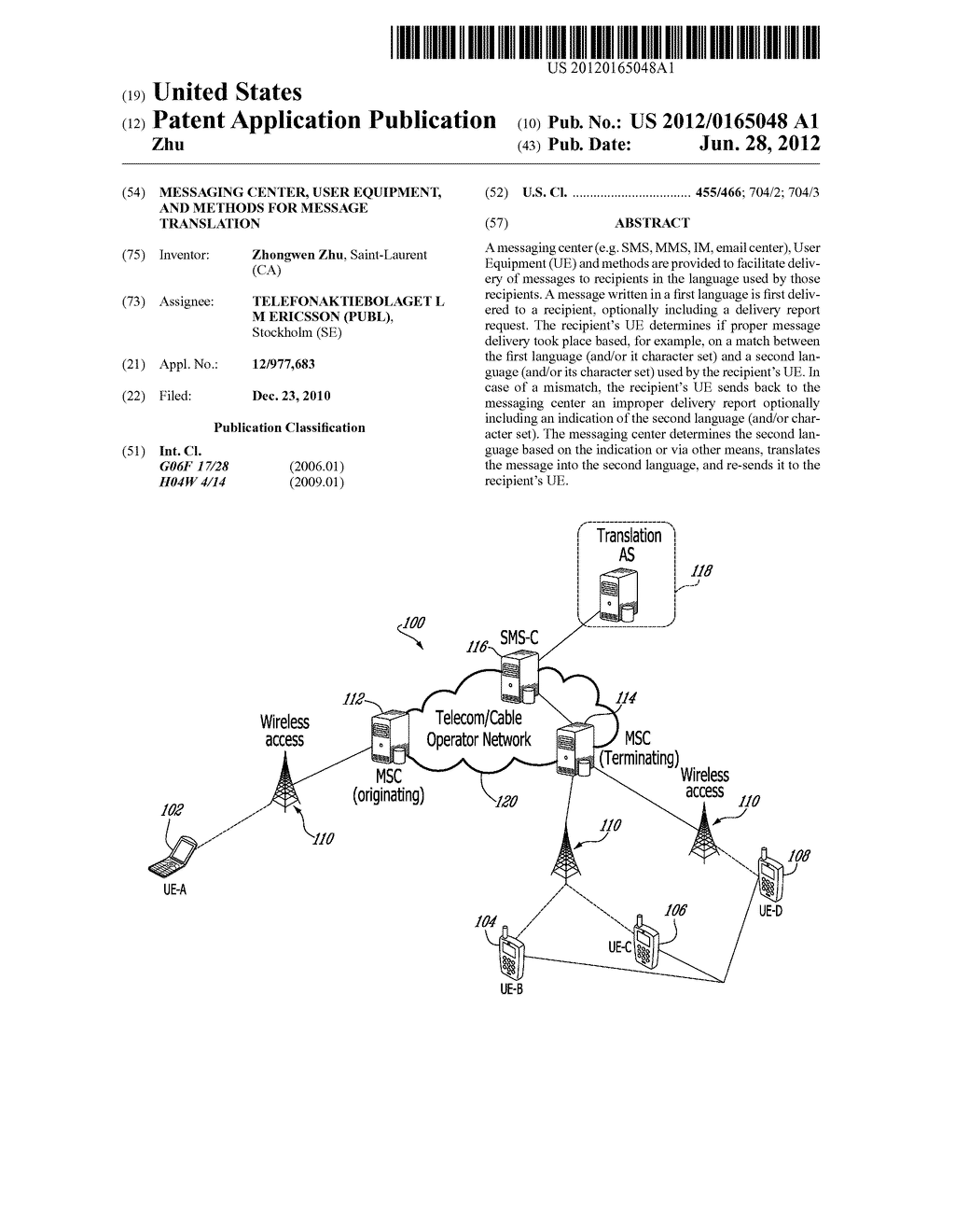 Messaging Center, User Equipment, and Methods for Message Translation - diagram, schematic, and image 01