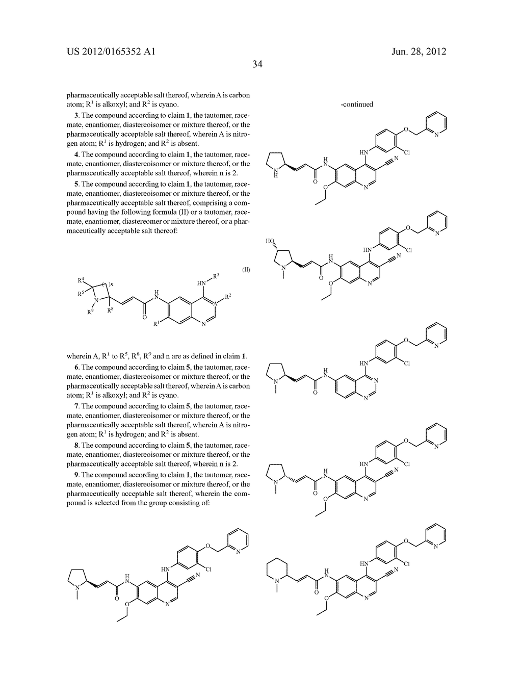 6-AMINO QUINAZOLINE OR 3-CYANO QUINOLINE DERIVATIVES, PREPARATION METHODS     AND PHARMACEUTICAL USES THEREOF - diagram, schematic, and image 35