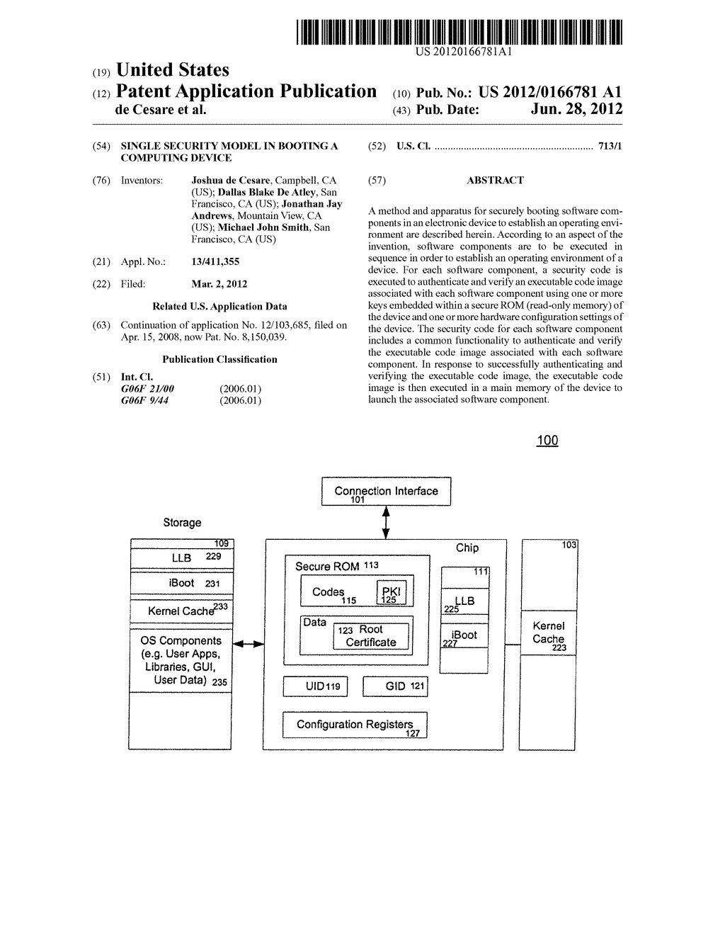 SINGLE SECURITY MODEL IN BOOTING A COMPUTING DEVICE - diagram, schematic, and image 01