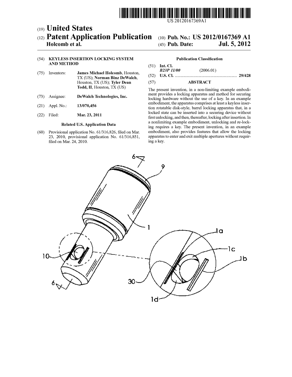 Keyless Insertion Locking System and Method - diagram, schematic, and image 01