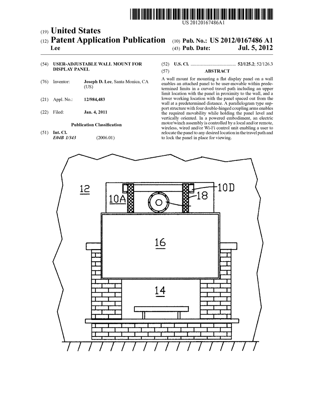 USER-ADJUSTABLE WALL MOUNT FOR  DISPLAY PANEL - diagram, schematic, and image 01