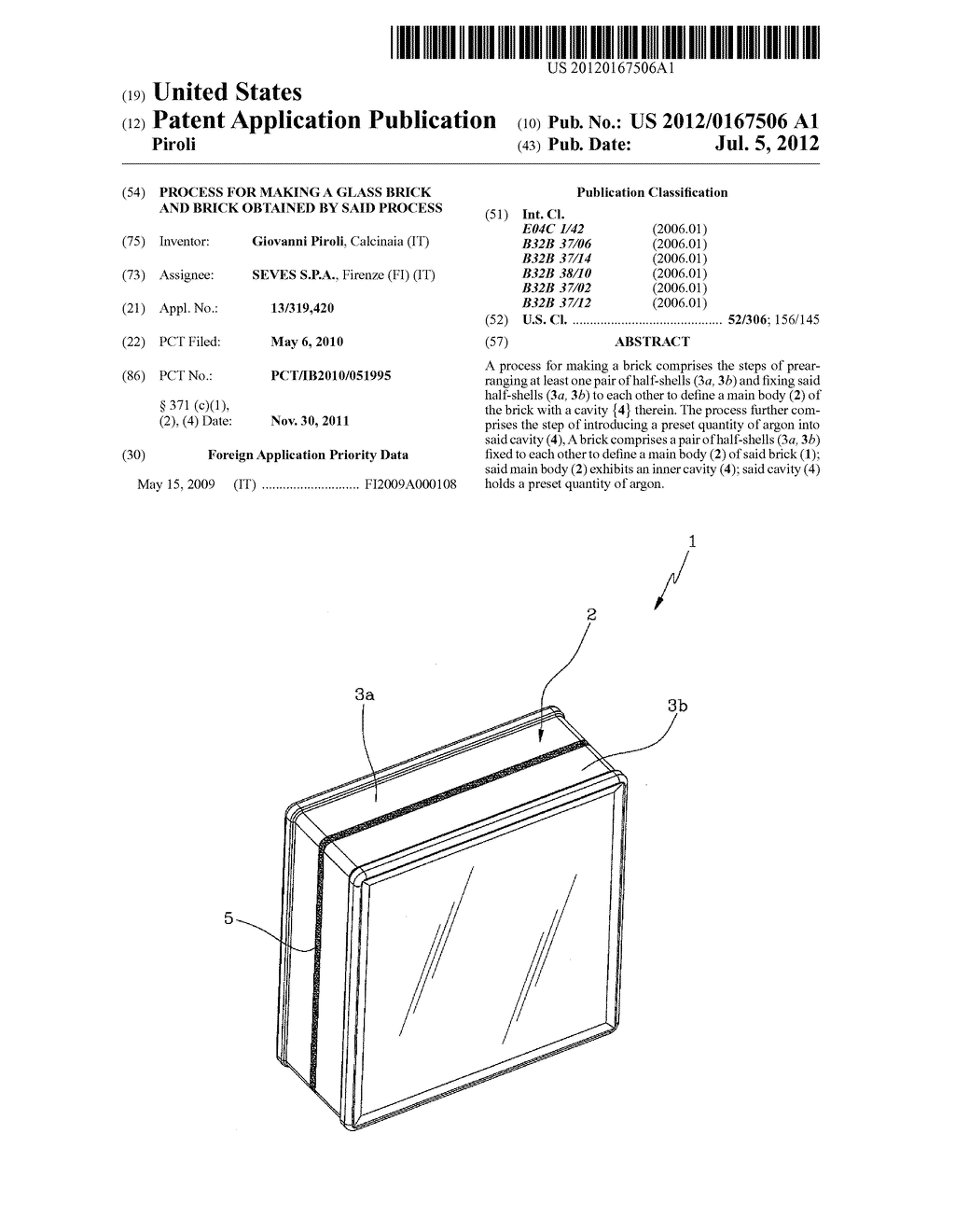 PROCESS FOR MAKING A GLASS BRICK AND BRICK OBTAINED BY SAID PROCESS - diagram, schematic, and image 01