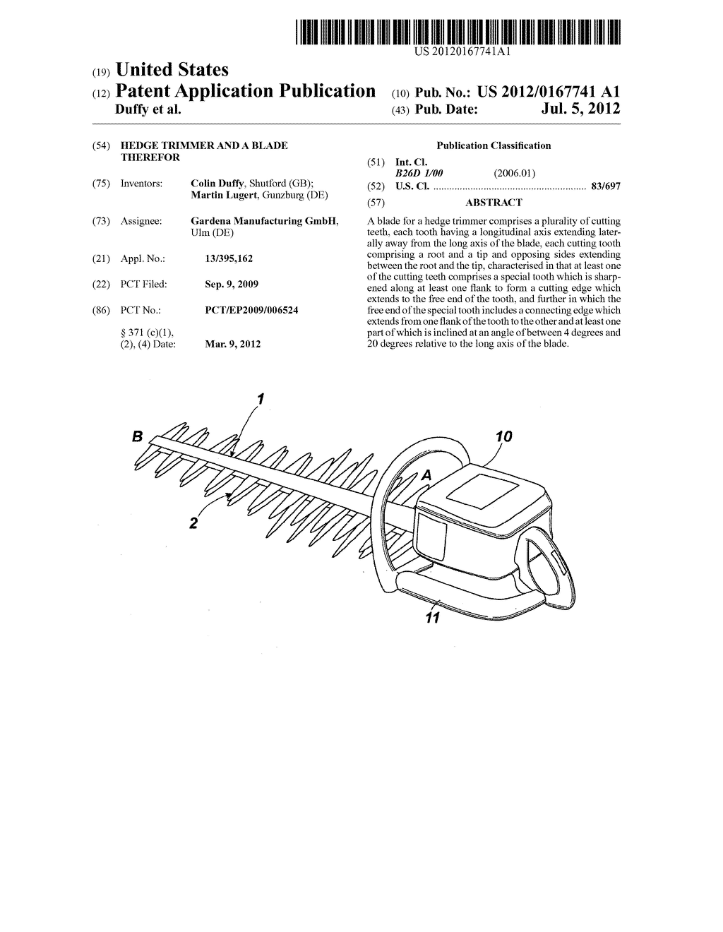 HEDGE TRIMMER AND A BLADE THEREFOR - diagram, schematic, and image 01