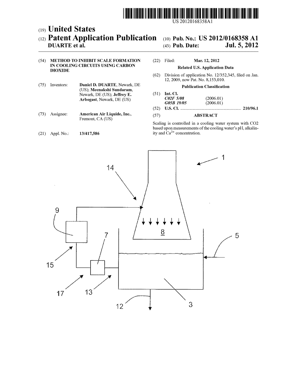 METHOD TO INHIBIT SCALE FORMATION IN COOLING CIRCUITS USING CARBON DIOXIDE - diagram, schematic, and image 01