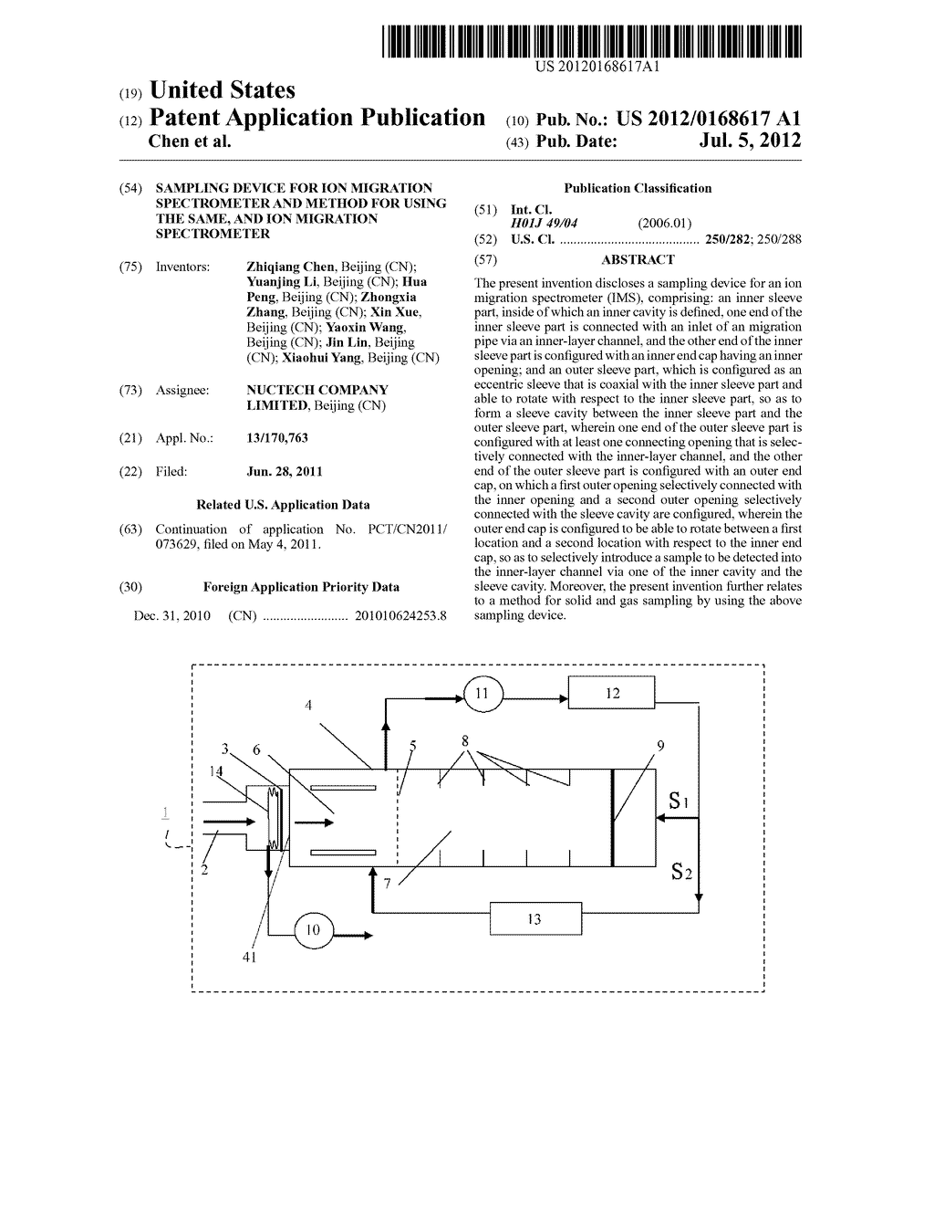 SAMPLING DEVICE FOR ION MIGRATION SPECTROMETER AND METHOD FOR USING THE     SAME, AND ION MIGRATION SPECTROMETER - diagram, schematic, and image 01