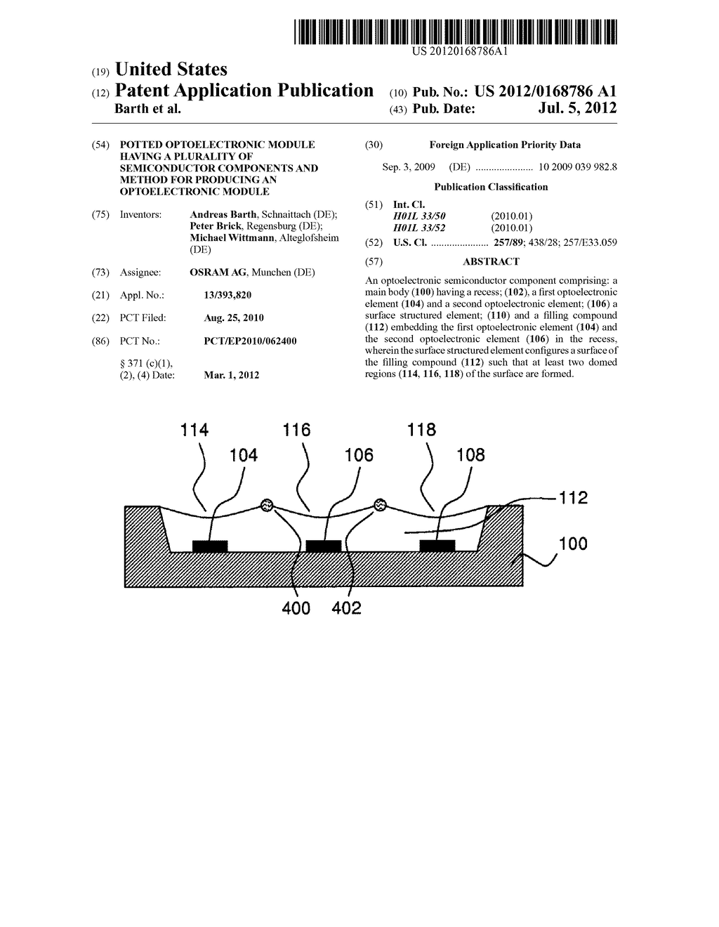 Potted Optoelectronic Module Having a Plurality of Semiconductor     Components and Method for Producing an Optoelectronic Module - diagram, schematic, and image 01