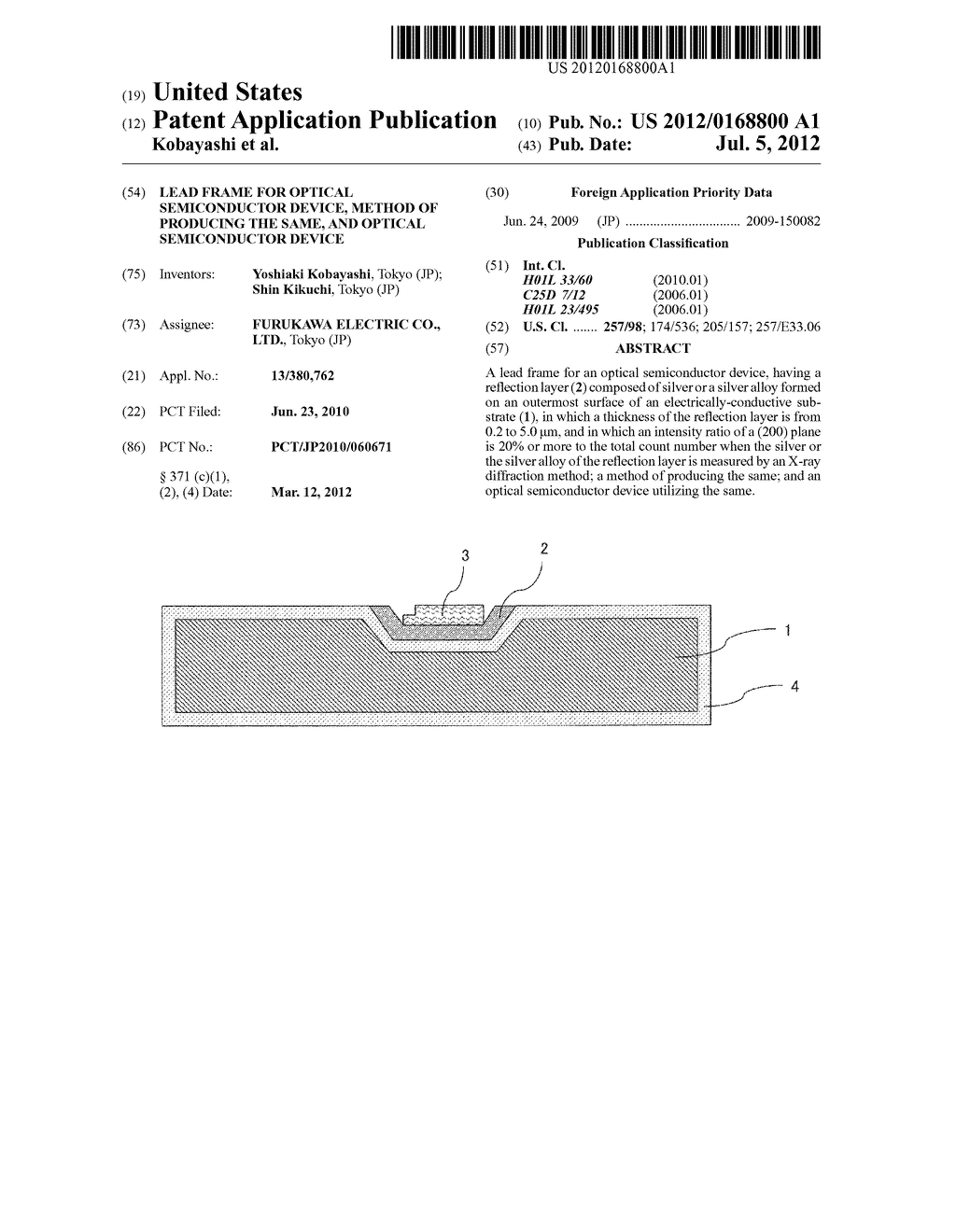 LEAD FRAME FOR OPTICAL SEMICONDUCTOR DEVICE, METHOD OF PRODUCING THE SAME,     AND OPTICAL SEMICONDUCTOR DEVICE - diagram, schematic, and image 01