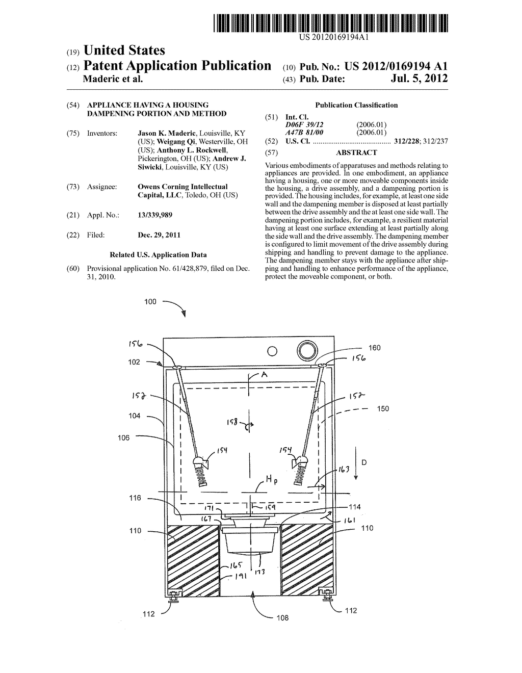 APPLIANCE HAVING A HOUSING DAMPENING PORTION AND METHOD - diagram, schematic, and image 01