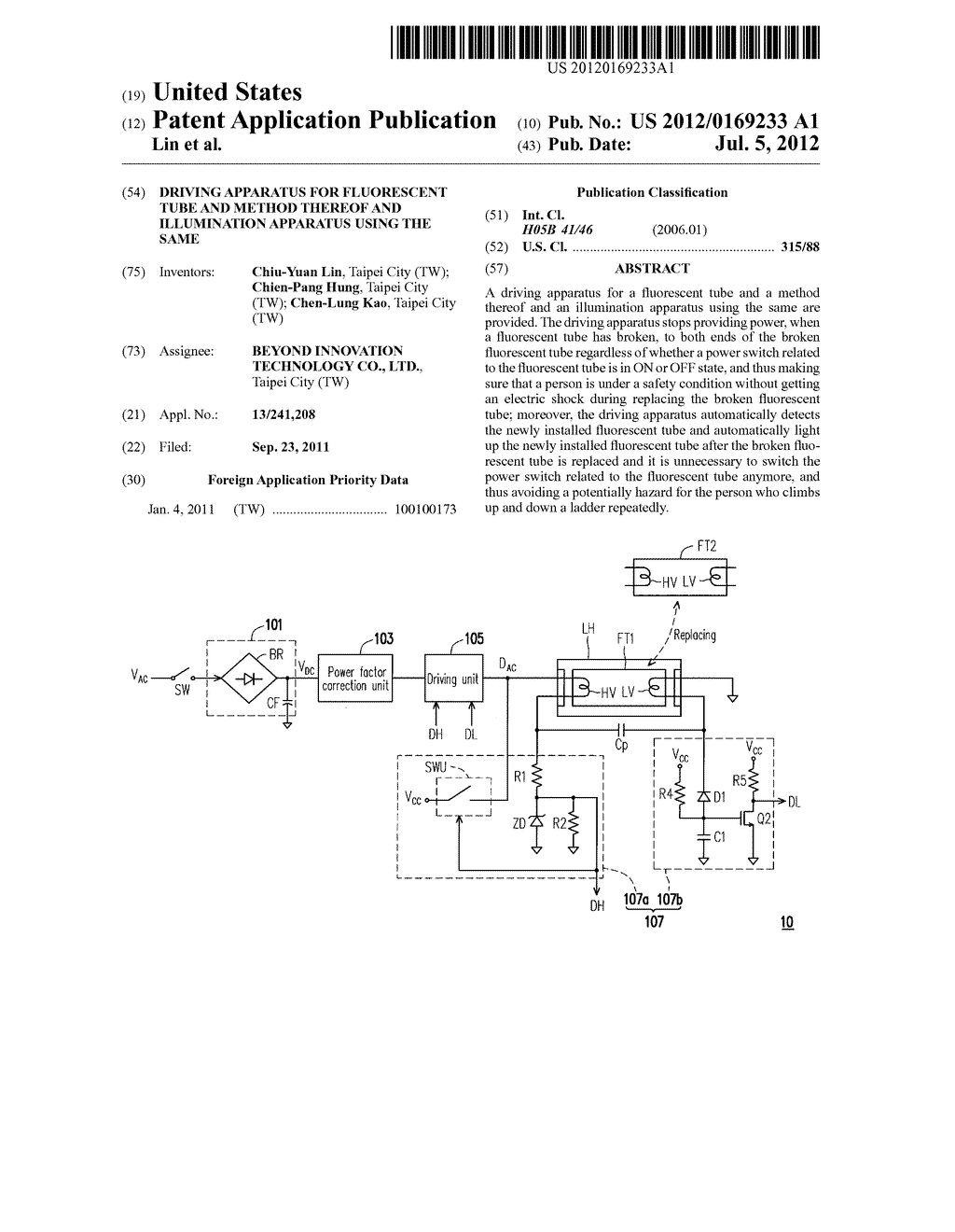 DRIVING APPARATUS FOR FLUORESCENT TUBE AND METHOD THEREOF AND ILLUMINATION     APPARATUS USING THE SAME - diagram, schematic, and image 01