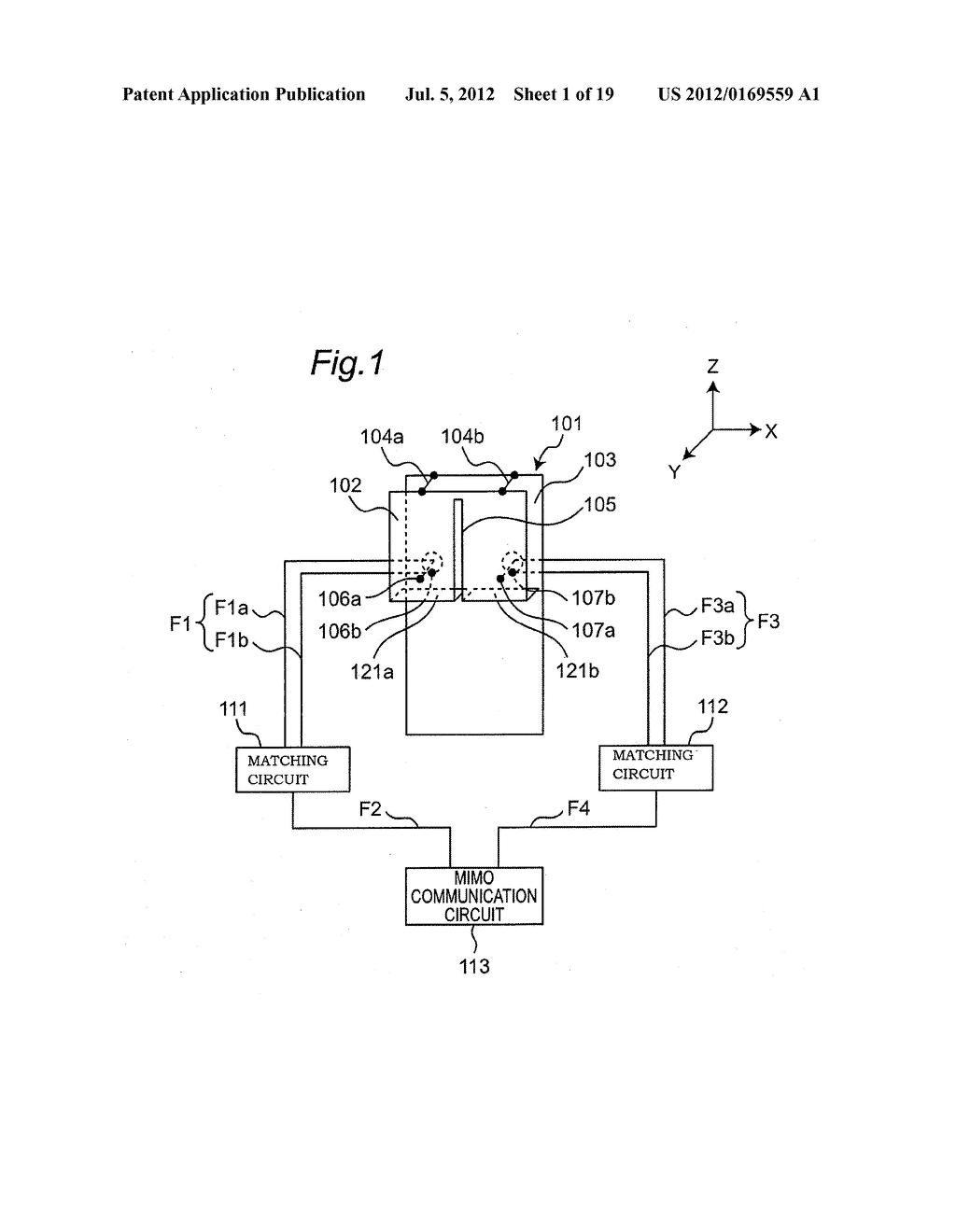 ANTENNA  APPARATUS INCLUDING MULTIPLE ANTENNA PORTIONS ON ONE ANTENNA     ELEMENT ASSOCIATED WITH MULTIPLE FEED POINTS - diagram, schematic, and image 02