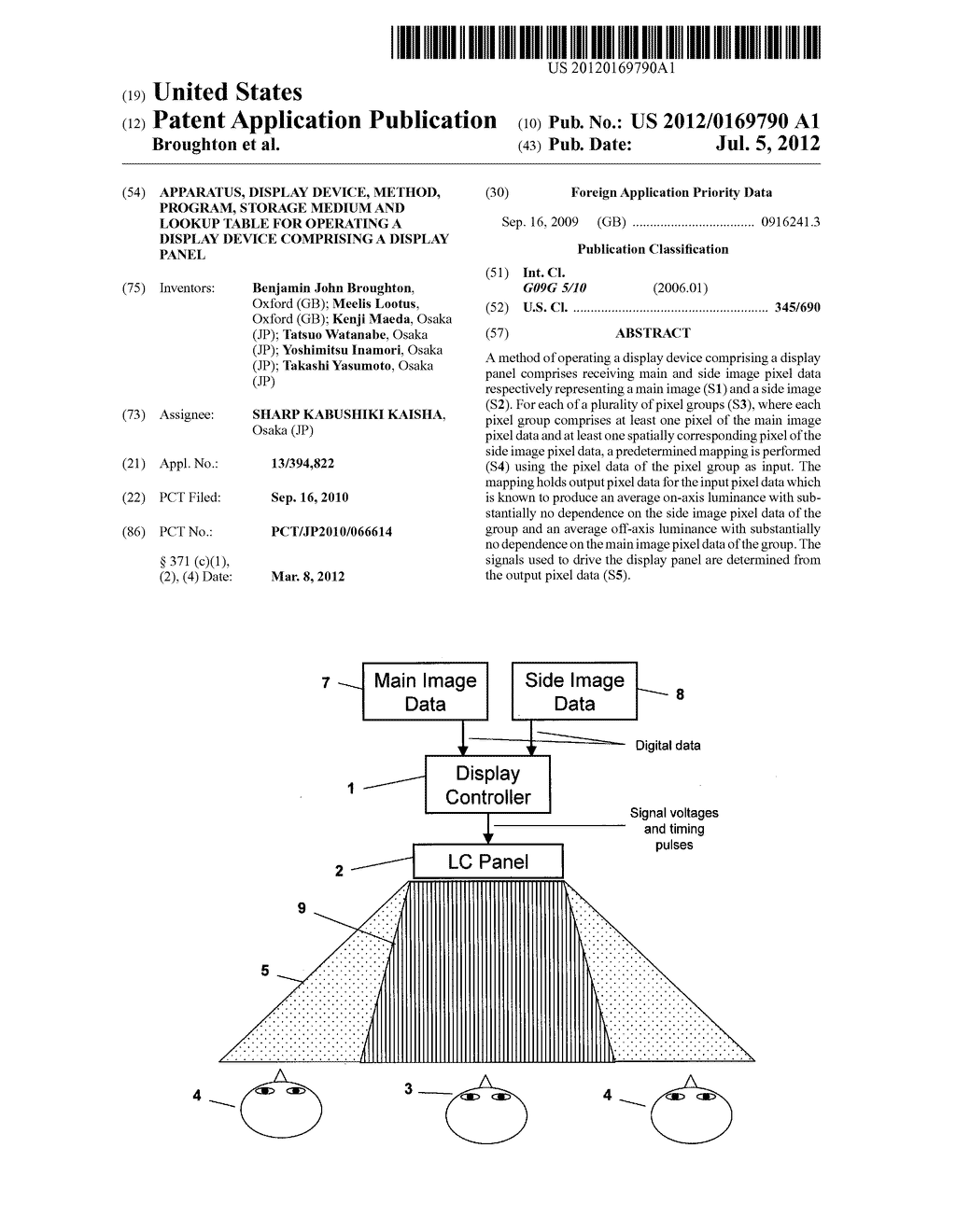 APPARATUS, DISPLAY DEVICE, METHOD, PROGRAM, STORAGE MEDIUM AND LOOKUP     TABLE FOR OPERATING A DISPLAY DEVICE COMPRISING A DISPLAY PANEL - diagram, schematic, and image 01