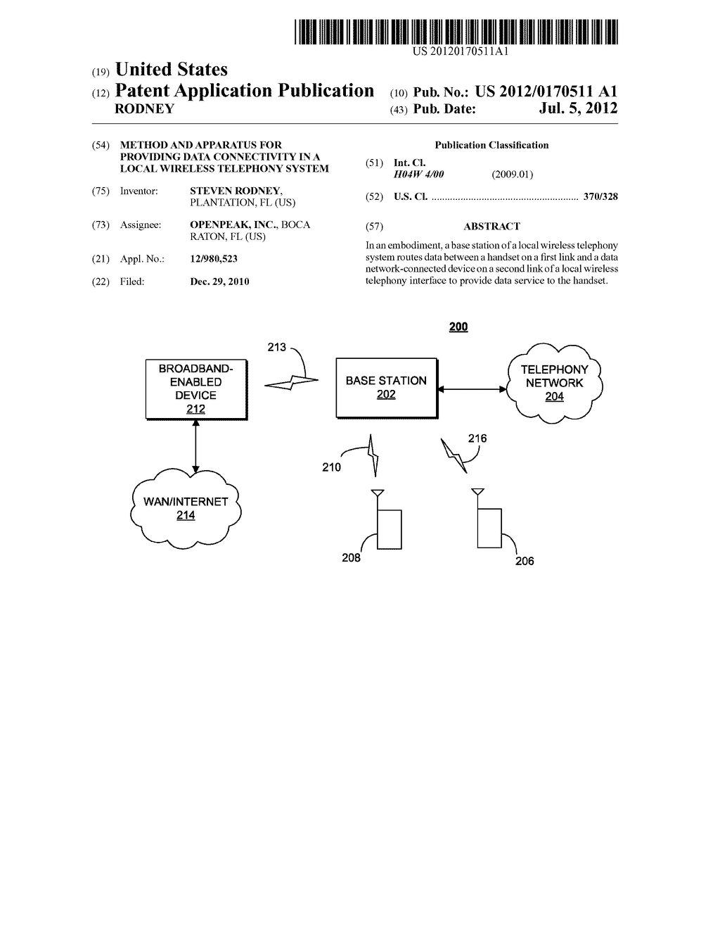 METHOD AND APPARATUS FOR PROVIDING DATA CONNECTIVITY IN A LOCAL WIRELESS     TELEPHONY SYSTEM - diagram, schematic, and image 01