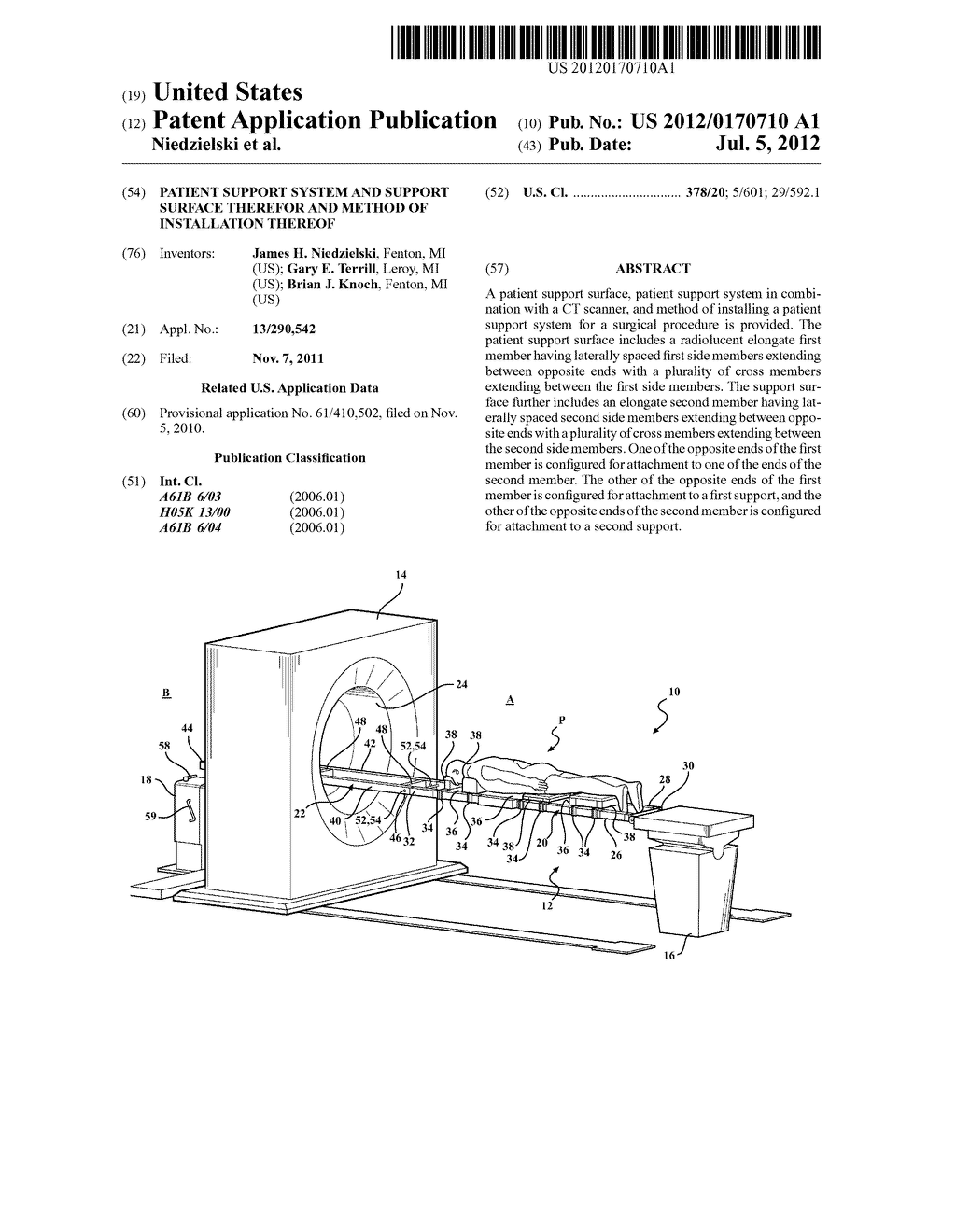 PATIENT SUPPORT SYSTEM AND SUPPORT SURFACE THEREFOR AND METHOD OF     INSTALLATION THEREOF - diagram, schematic, and image 01