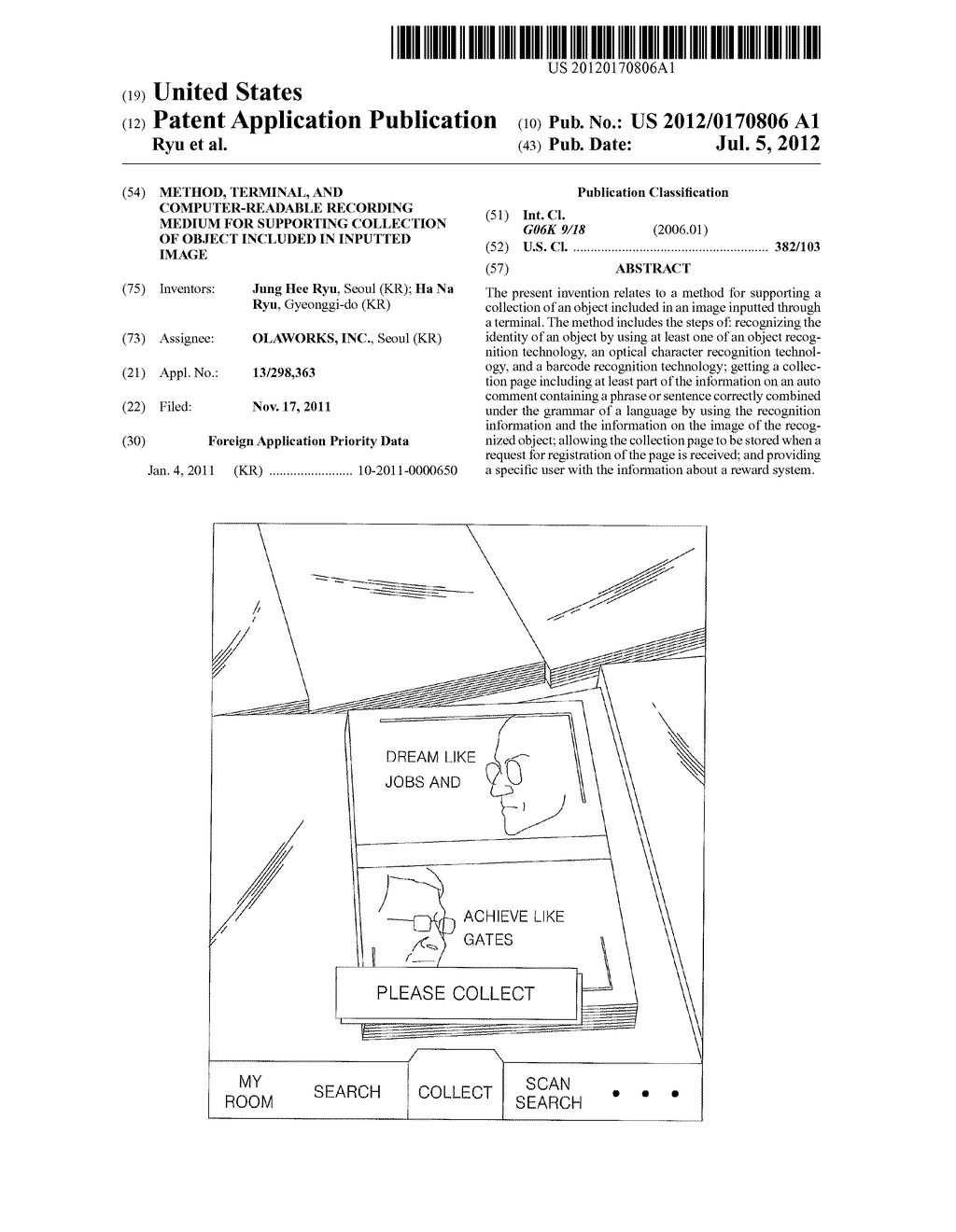 METHOD, TERMINAL, AND COMPUTER-READABLE RECORDING MEDIUM FOR SUPPORTING     COLLECTION OF OBJECT INCLUDED IN INPUTTED IMAGE - diagram, schematic, and image 01