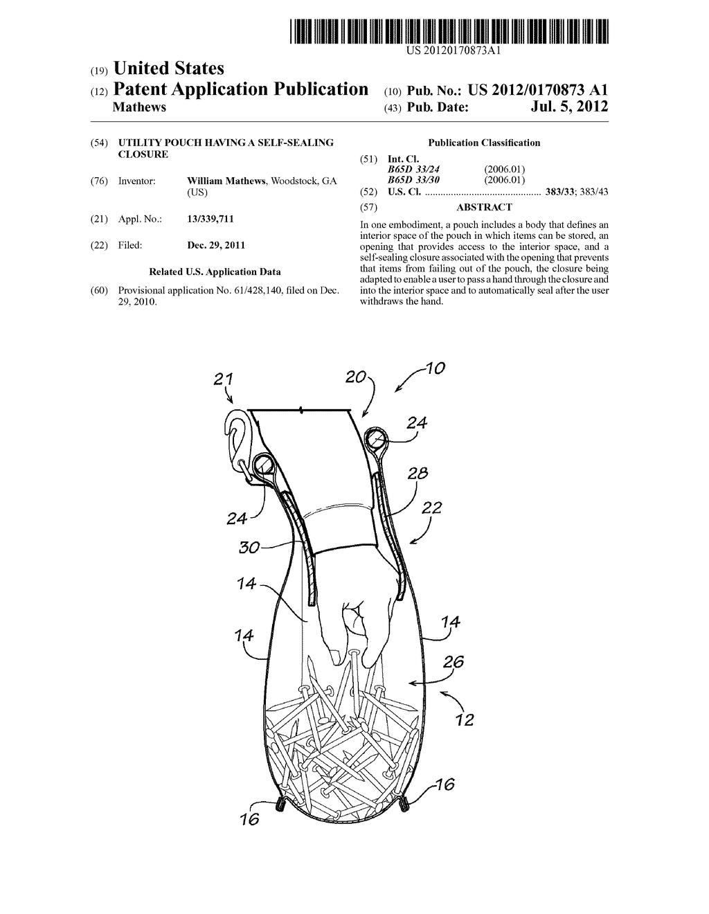 Utility Pouch Having a Self-Sealing Closure - diagram, schematic, and image 01