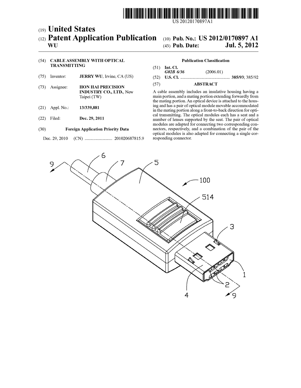 CABLE ASSEMBLY WITH OPTICAL TRANSMITTING - diagram, schematic, and image 01