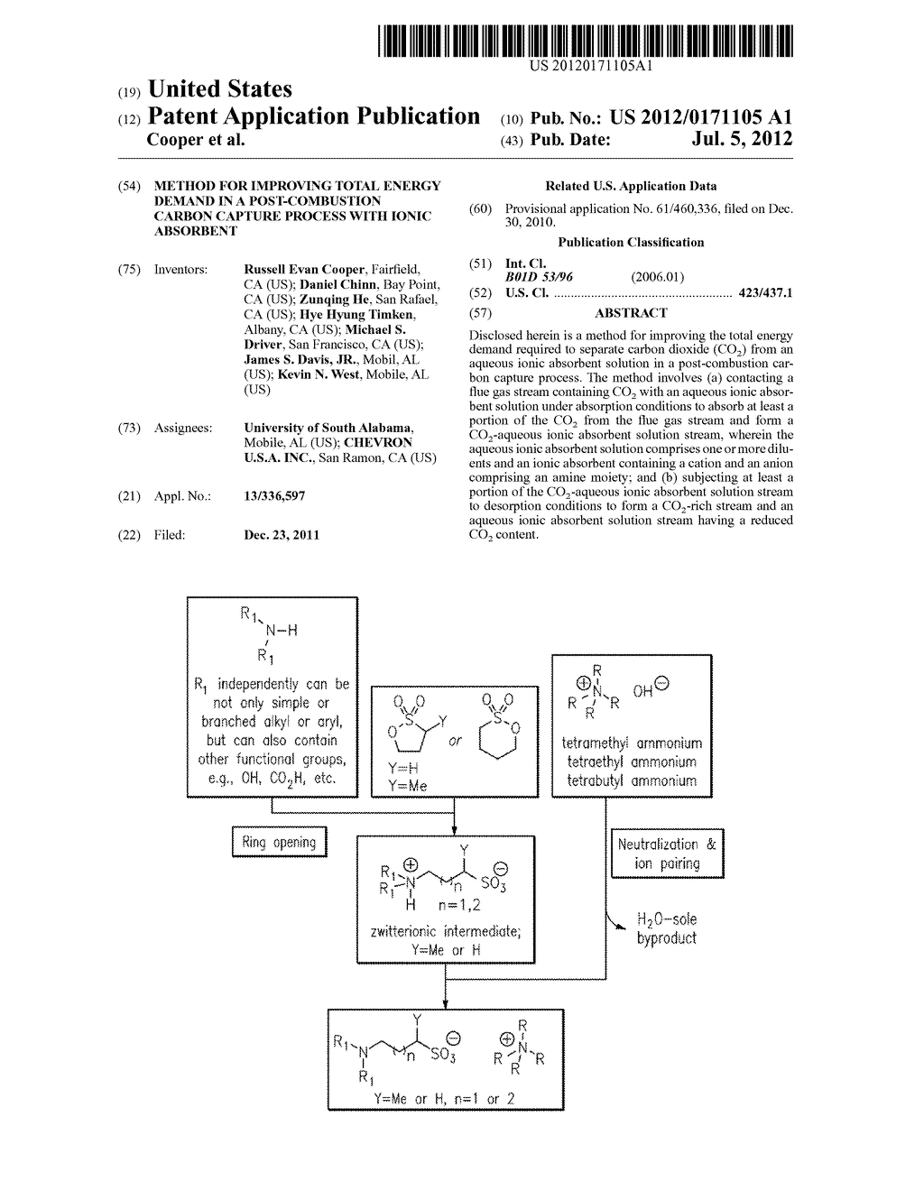 METHOD FOR IMPROVING TOTAL ENERGY DEMAND IN A POST-COMBUSTION CARBON     CAPTURE PROCESS WITH IONIC ABSORBENT - diagram, schematic, and image 01