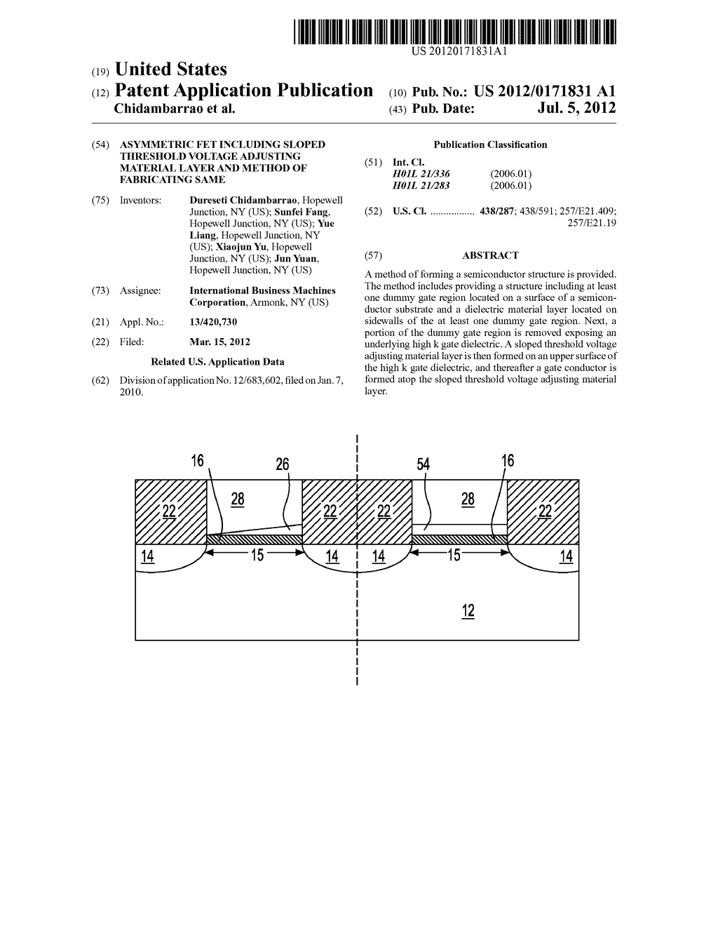 ASYMMETRIC FET INCLUDING SLOPED THRESHOLD VOLTAGE ADJUSTING MATERIAL LAYER     AND METHOD OF FABRICATING SAME - diagram, schematic, and image 01