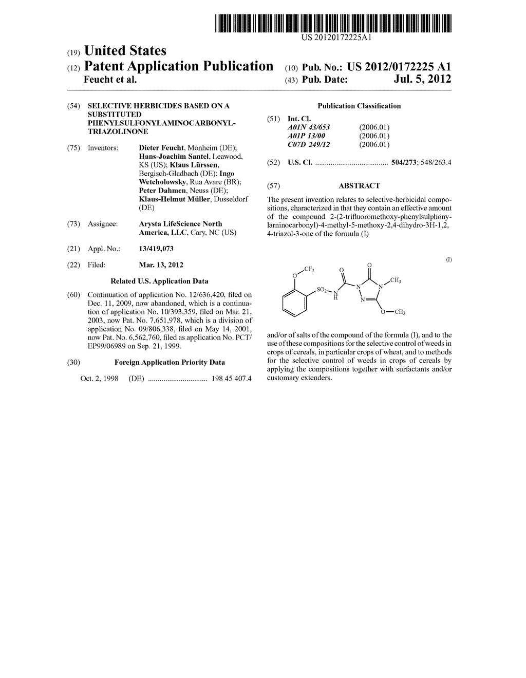 SELECTIVE HERBICIDES BASED ON A SUBSTITUTED PHENYLSULFONYLAMINOCARBONYL-     TRIAZOLINONE - diagram, schematic, and image 01