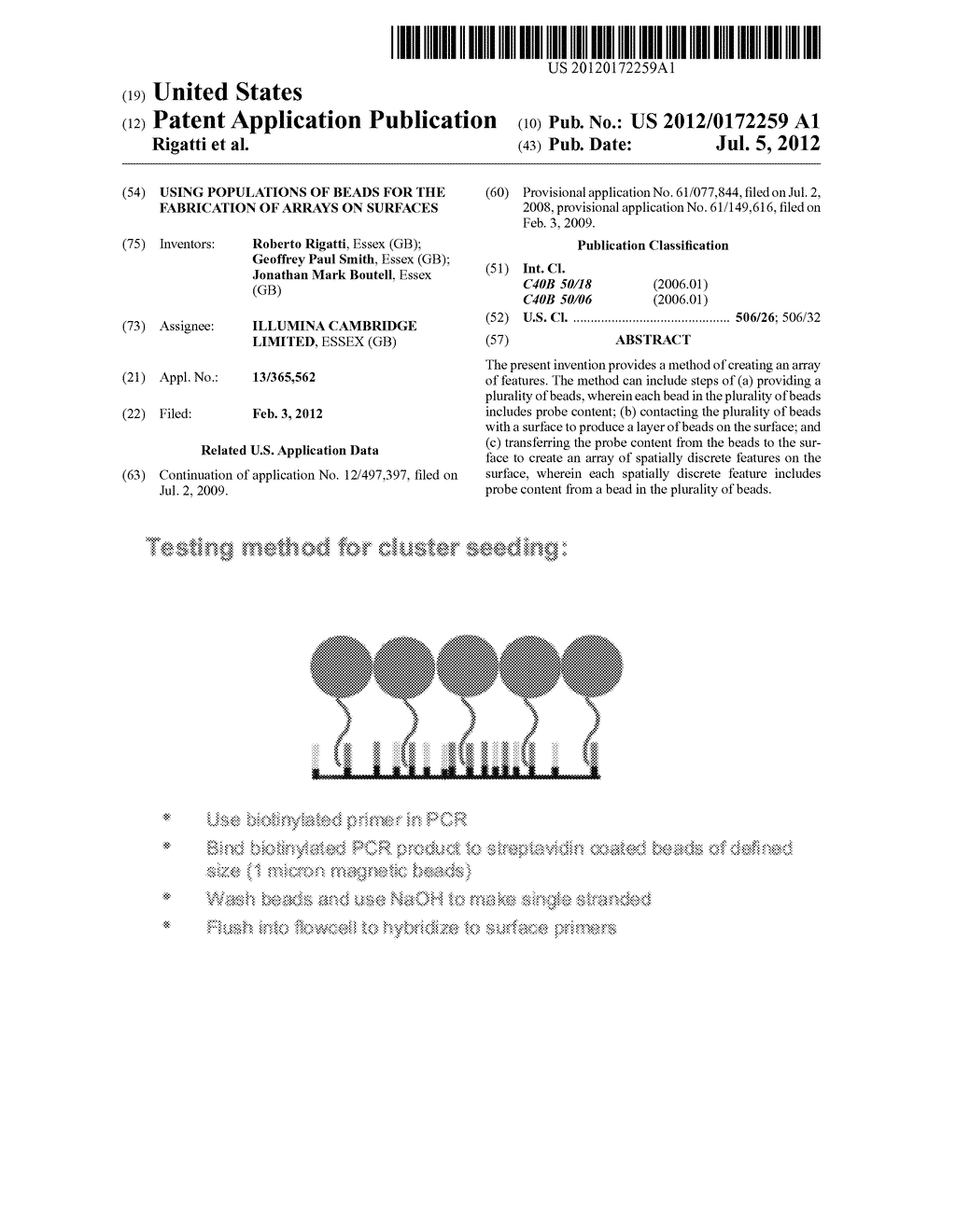 USING POPULATIONS OF BEADS FOR THE FABRICATION OF ARRAYS ON SURFACES - diagram, schematic, and image 01