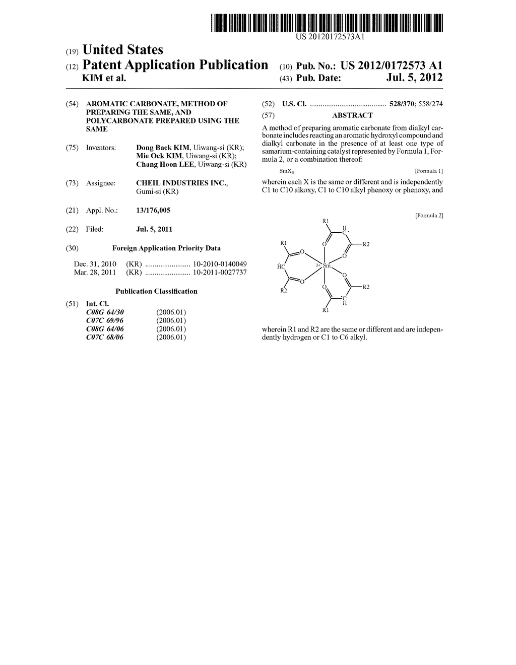 Aromatic Carbonate, Method of Preparing the Same, and Polycarbonate     Prepared Using the Same - diagram, schematic, and image 01