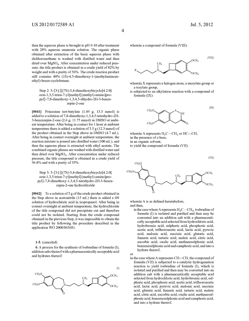 PROCESS FOR THE SYNTHESIS OF IVABRADINE AND ADDITION SALTS THEREOF WITH A     PHARMACEUTICALLY ACCEPTABLE ACID - diagram, schematic, and image 05