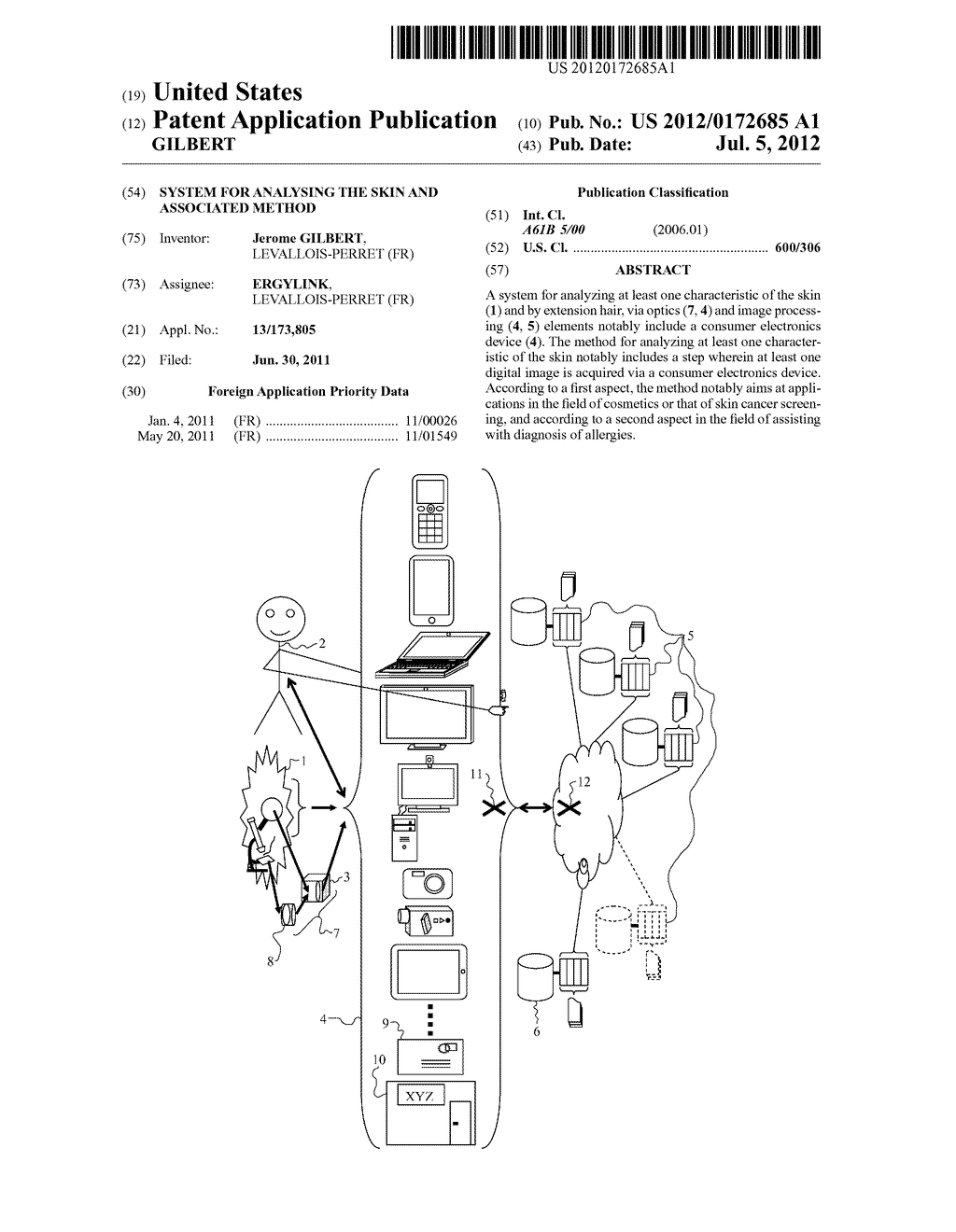 SYSTEM FOR ANALYSING THE SKIN AND ASSOCIATED METHOD - diagram, schematic, and image 01