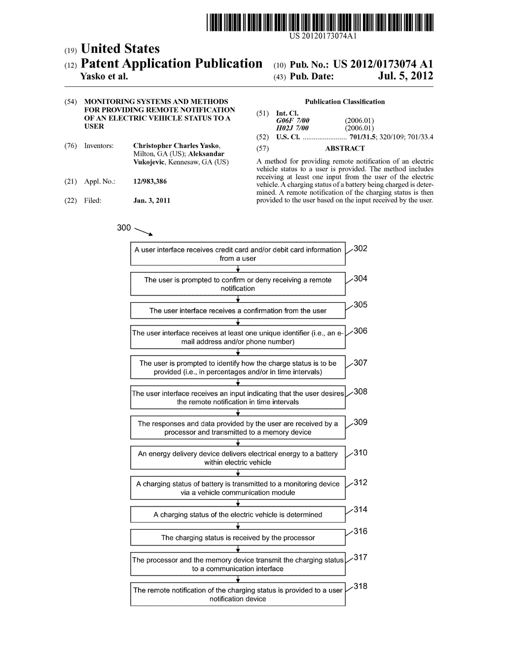 MONITORING SYSTEMS AND METHODS FOR PROVIDING REMOTE NOTIFICATION OF AN     ELECTRIC VEHICLE STATUS TO A USER - diagram, schematic, and image 01